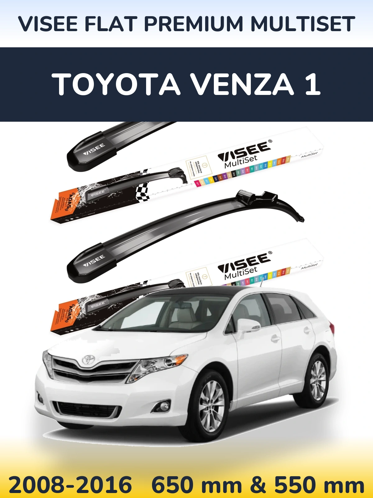 Комплект передніх щіток VISEE FLAT PREMIUM MultiSet 650 & 550 мм для Toyota Venza 1 2008-2016