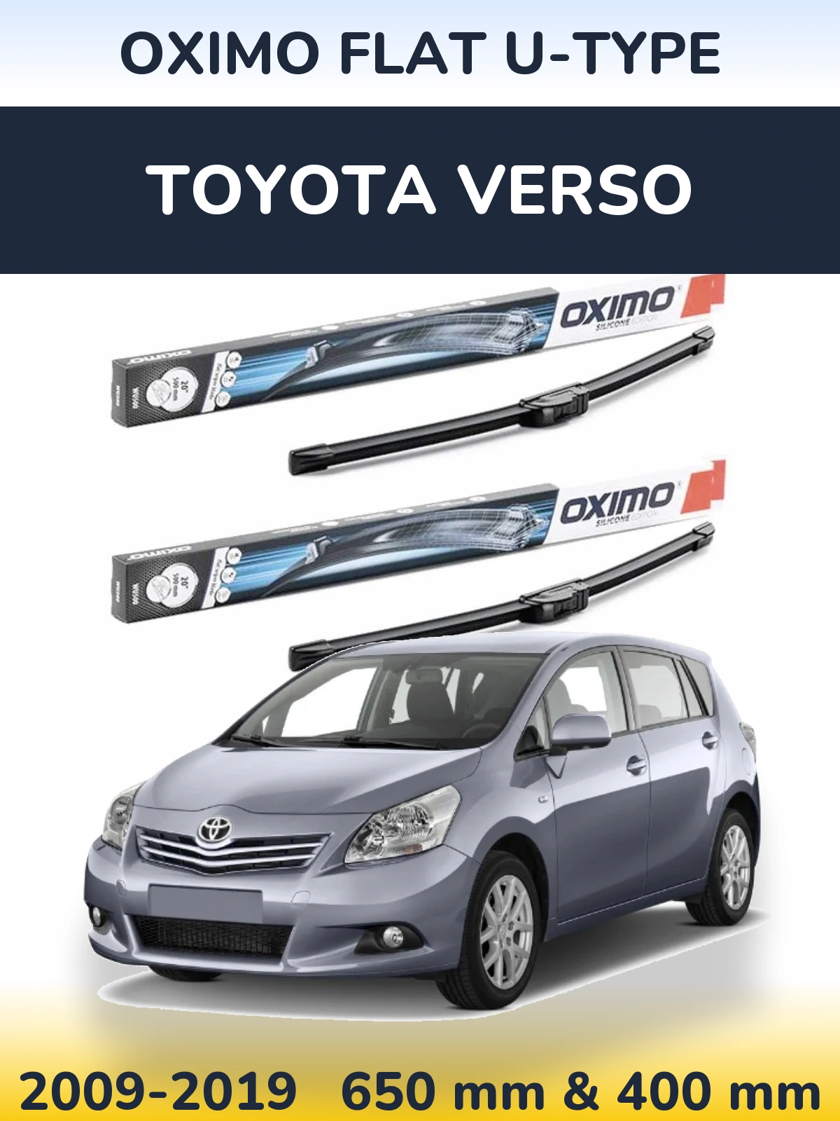 Front wiper blade set Oximo Flat U-type 650 & 400 mm for Toyota Verso 2009-2019