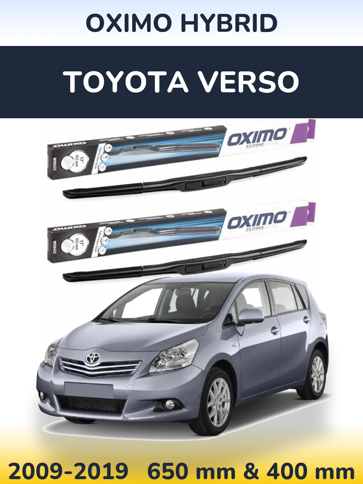 Front wiper blade set Oximo Hybrid 650 & 400 mm for Toyota Verso 2009-2019
