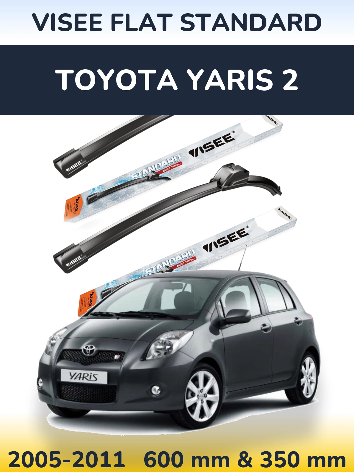 Комплект передних дворников VISEE FLAT STANDARD 600 & 350 мм для Toyota Yaris 2 2005-2011