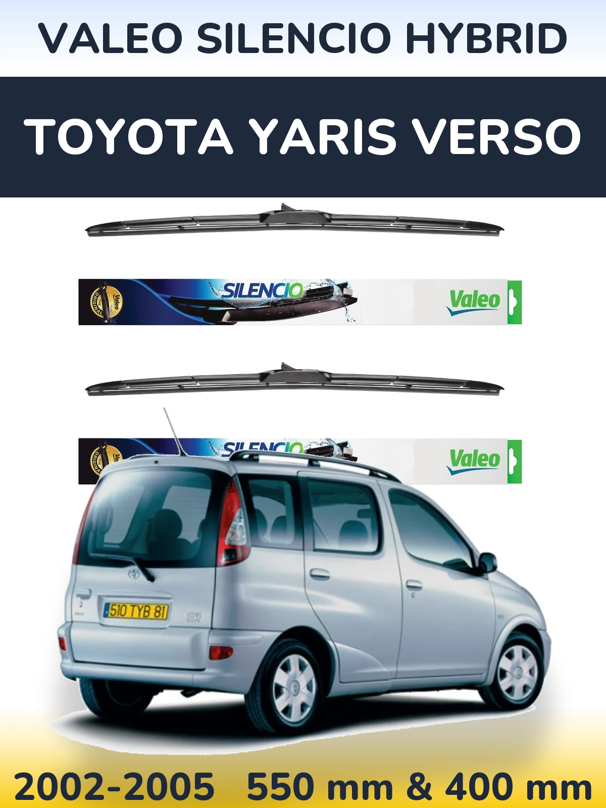 Комплект передних дворников Valeo Silencio Hybrid 550 & 400 мм для Toyota Yaris Verso 2002-2005