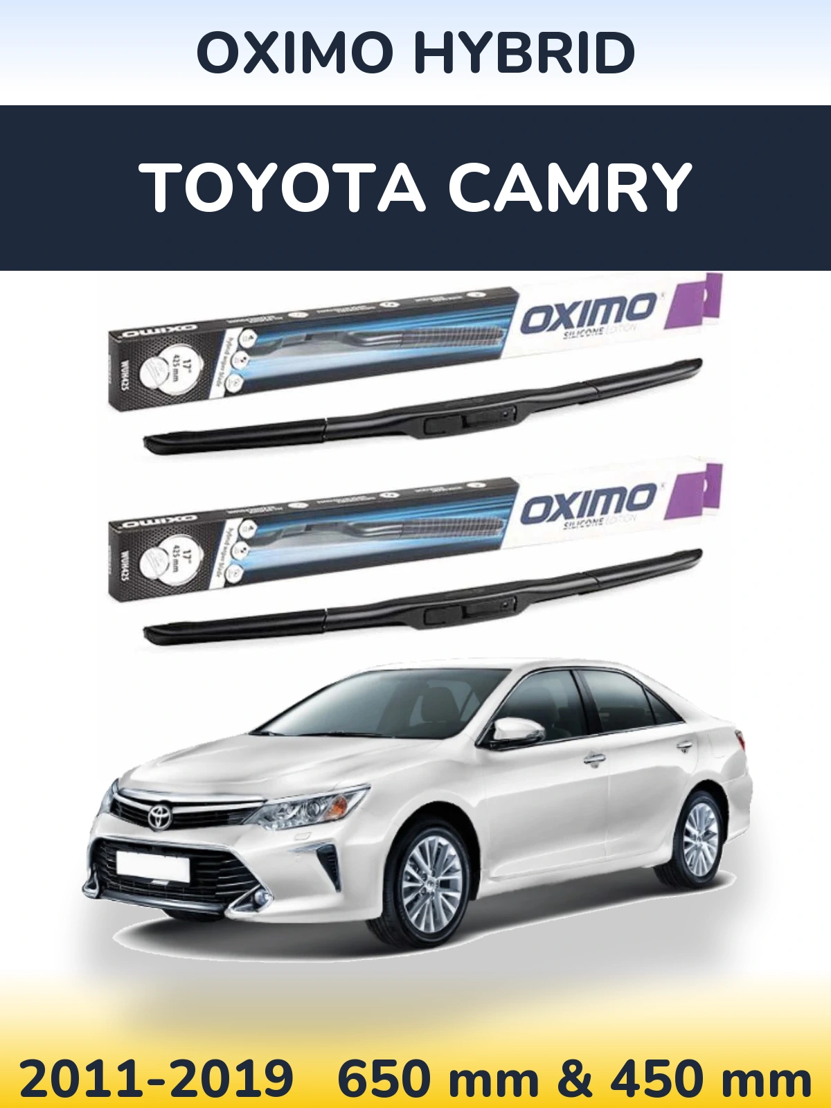 Front wiper blade set Oximo Hybrid 650 & 450 mm for Toyota Camry 2011-2019