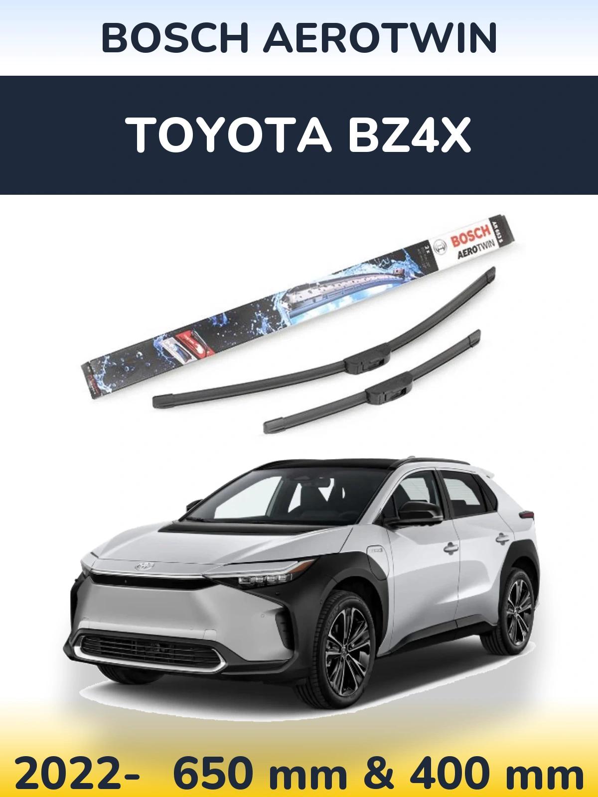 Front wiper blade set BOSCH AeroTwin 650 & 400 mm for Toyota bZ4X 2022-2026