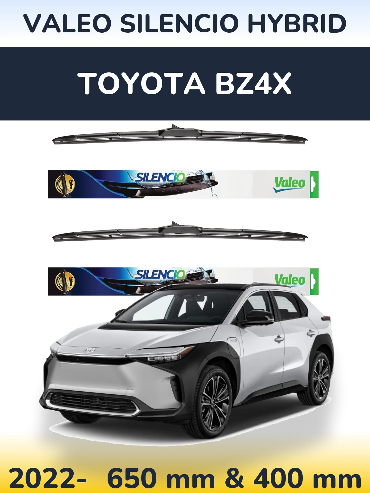 Front wiper blade set Valeo Silencio Hybrid 650 & 400 mm for Toyota bZ4X 2022-2026