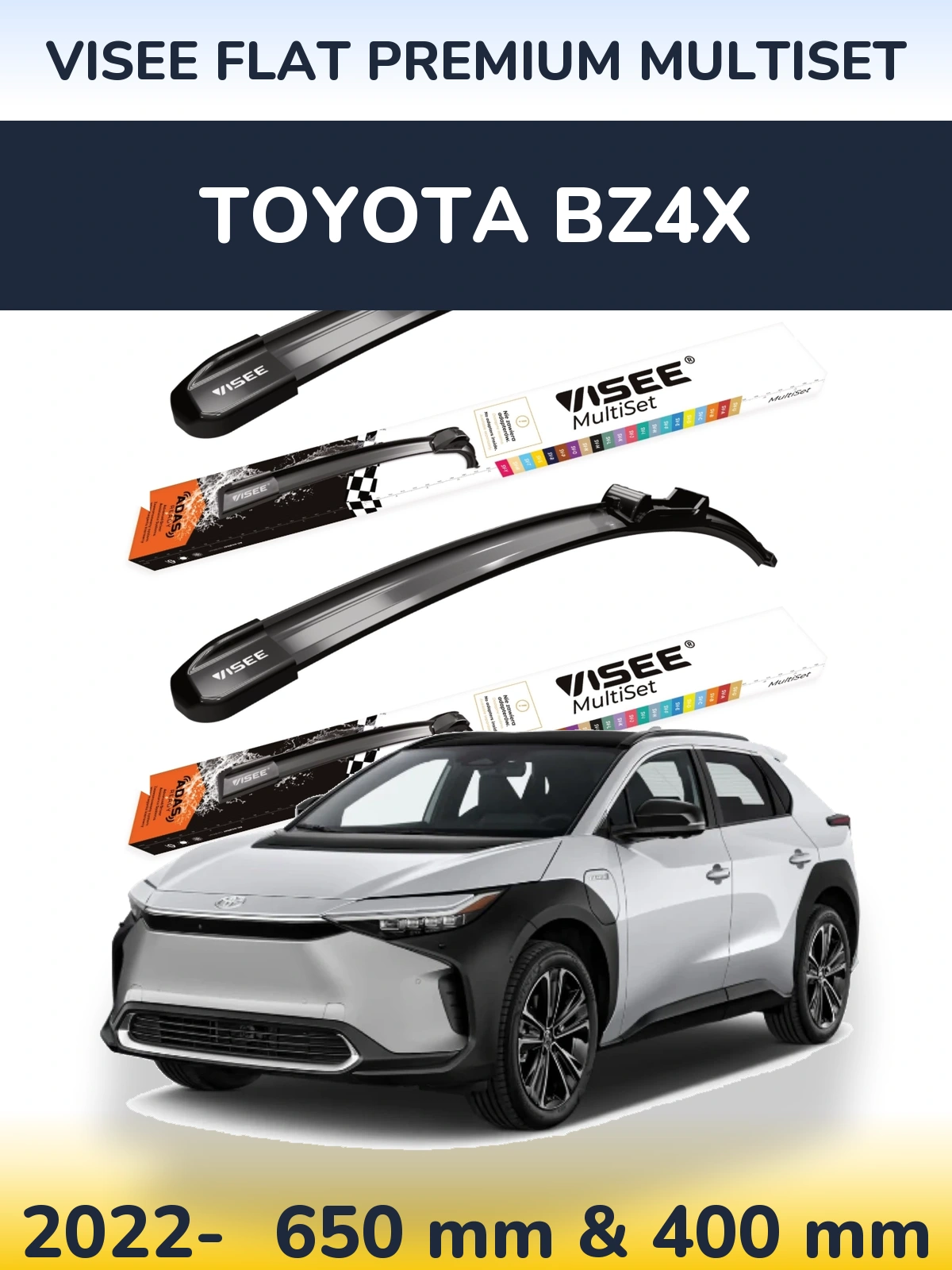 Комплект передніх щіток VISEE FLAT PREMIUM MultiSet 650 & 400 мм для Toyota bZ4X 2022-2026
