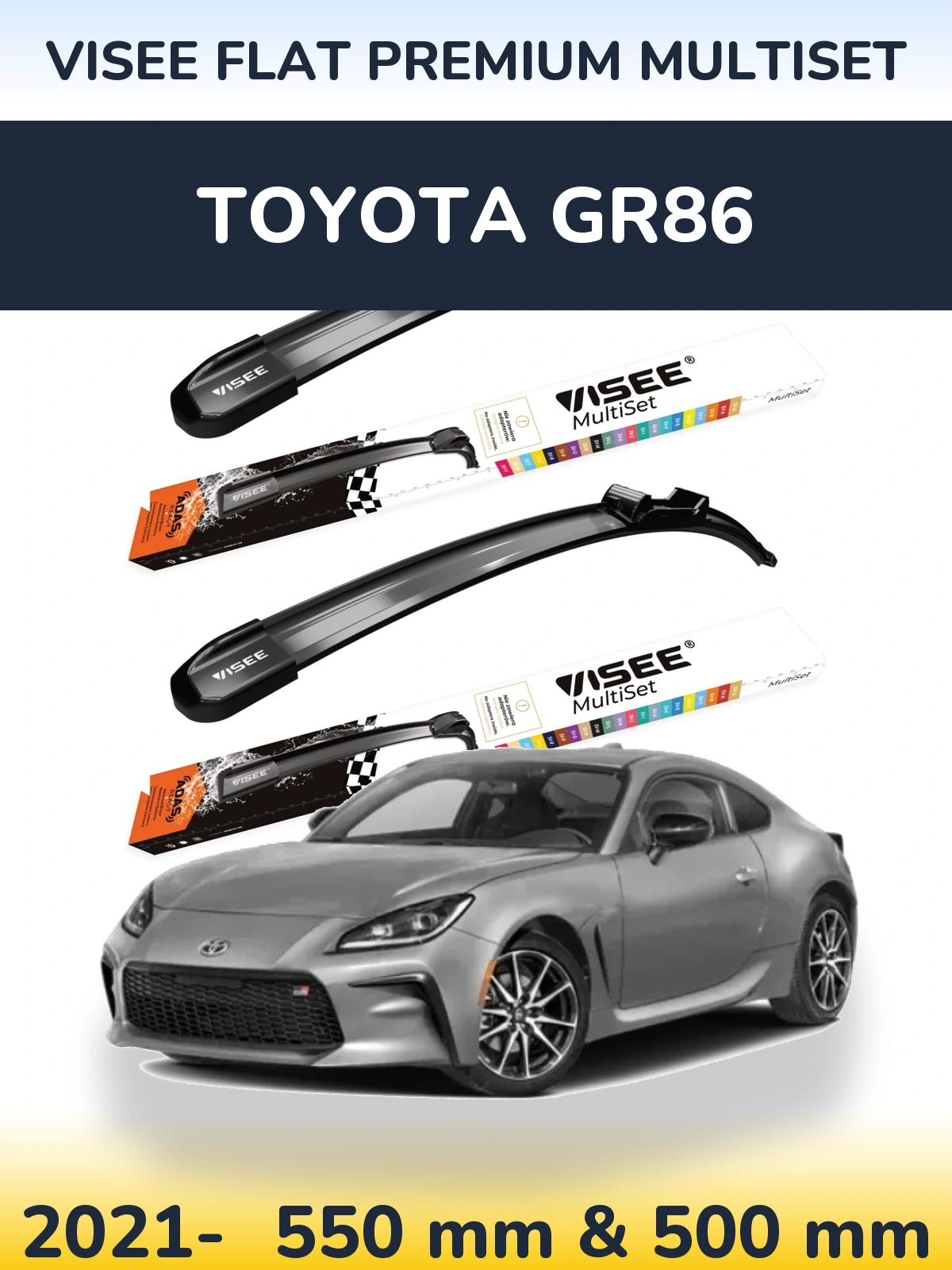 Комплект передних дворников VISEE FLAT PREMIUM MultiSet 550 & 500 мм для Toyota GR86 2021-2026