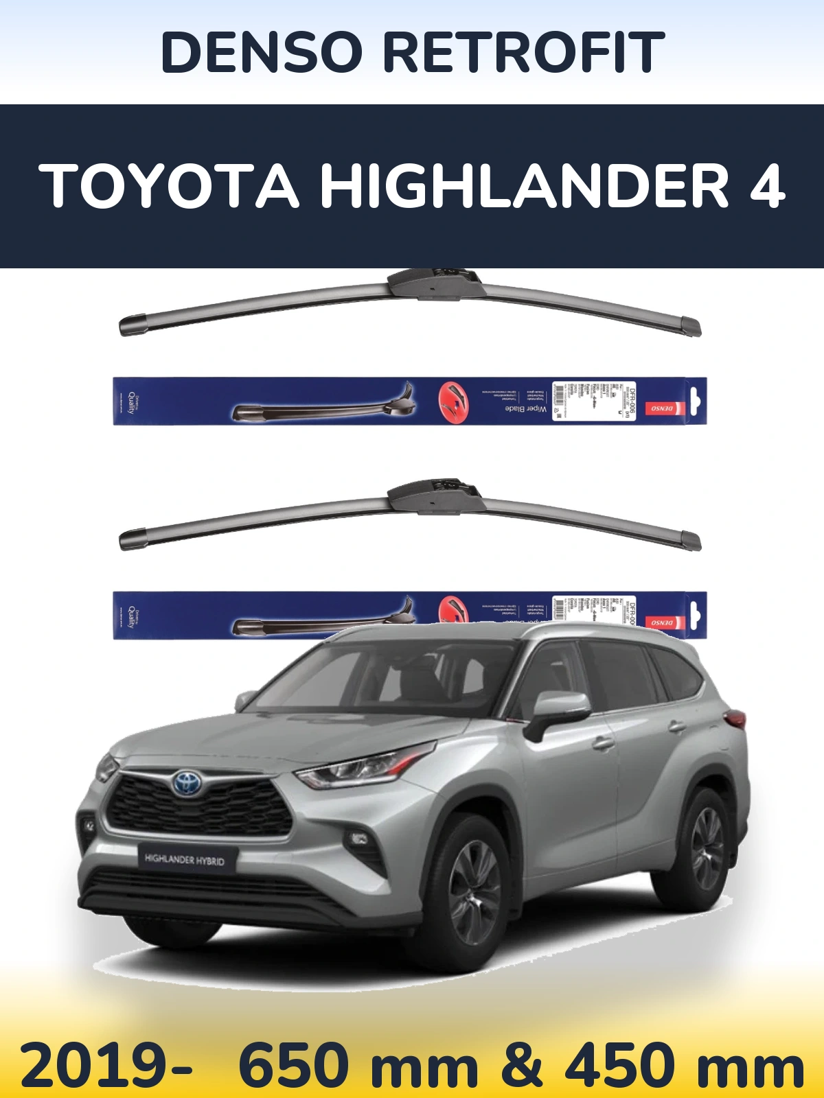 Комплект передних дворников Denso Retrofit 650 & 450 мм для Toyota Highlander 4 2019-2026