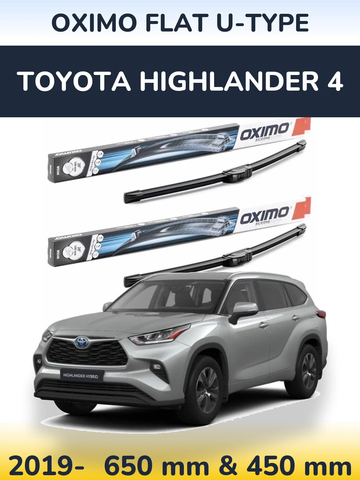 Front wiper blade set Oximo Flat U-type 650 & 450 mm for Toyota Highlander 4 2019-2026