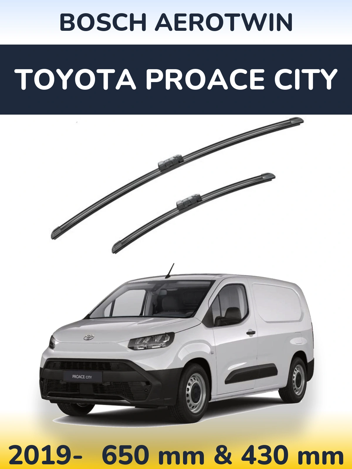 Front wiper blade set BOSCH AeroTwin 650 & 430 mm for Toyota ProAce City 2019-2026