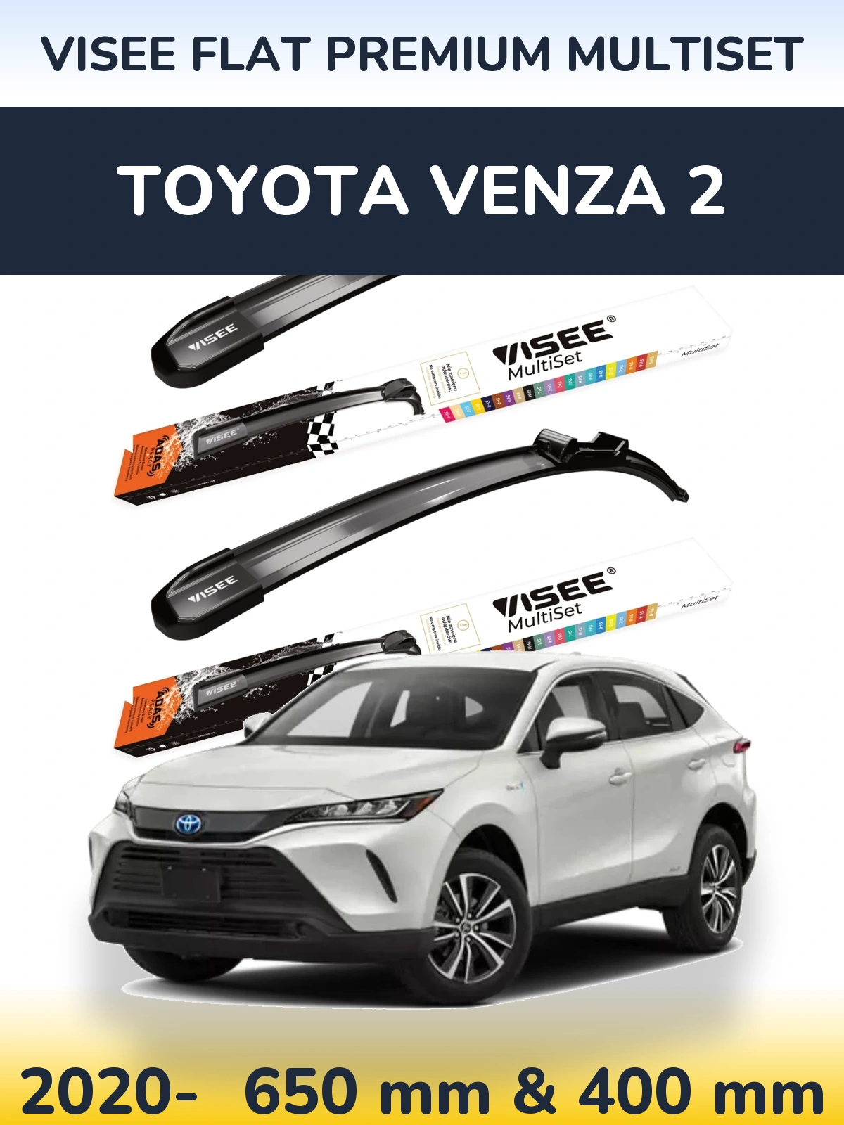 Front wiper blade set VISEE FLAT PREMIUM MultiSet 650 & 400 mm for Toyota Venza 2 2020-2026