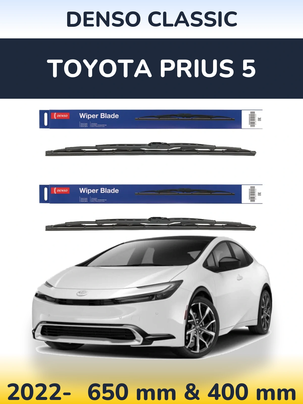 Front wiper blade set Denso Classic 650 & 400 mm for Toyota Prius 5 2022-2026