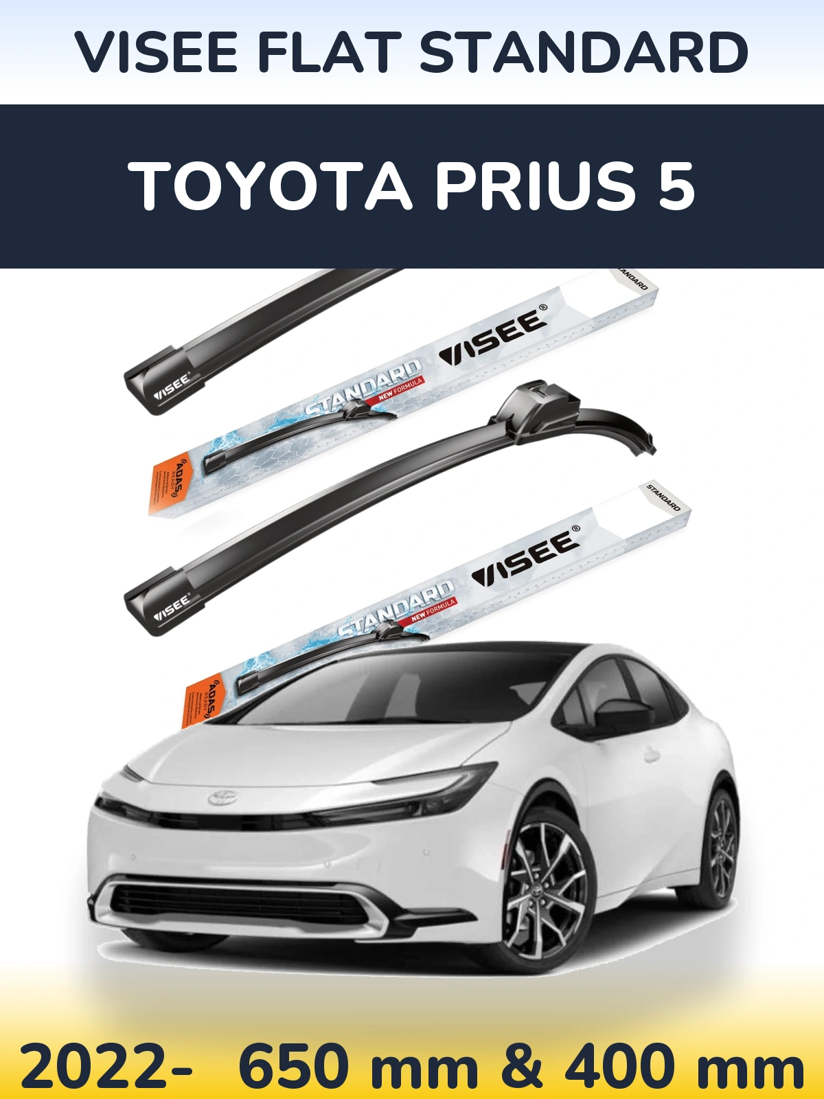 Комплект передних дворников VISEE FLAT STANDARD 650 & 400 мм для Toyota Prius 5 2022-2026
