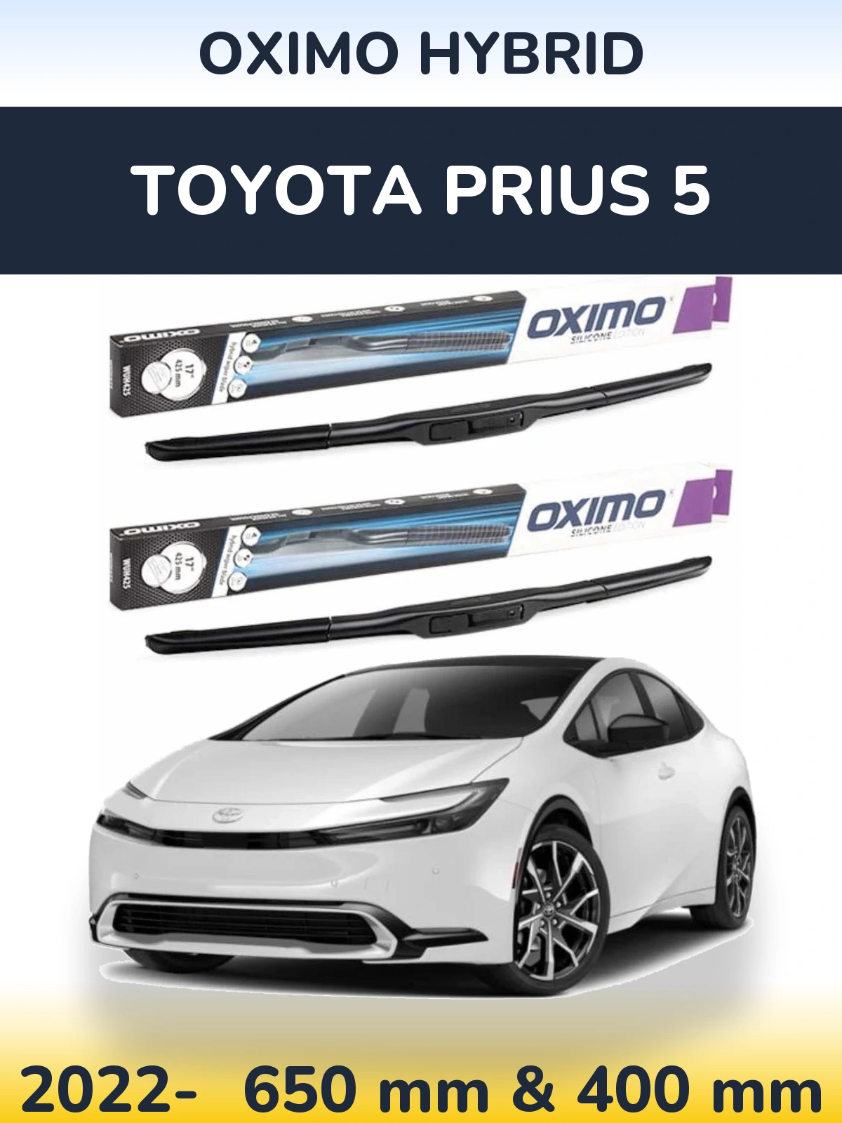 Комплект передніх щіток Oximo Hybrid 650 & 400 мм для Toyota Prius 5 2022-2026