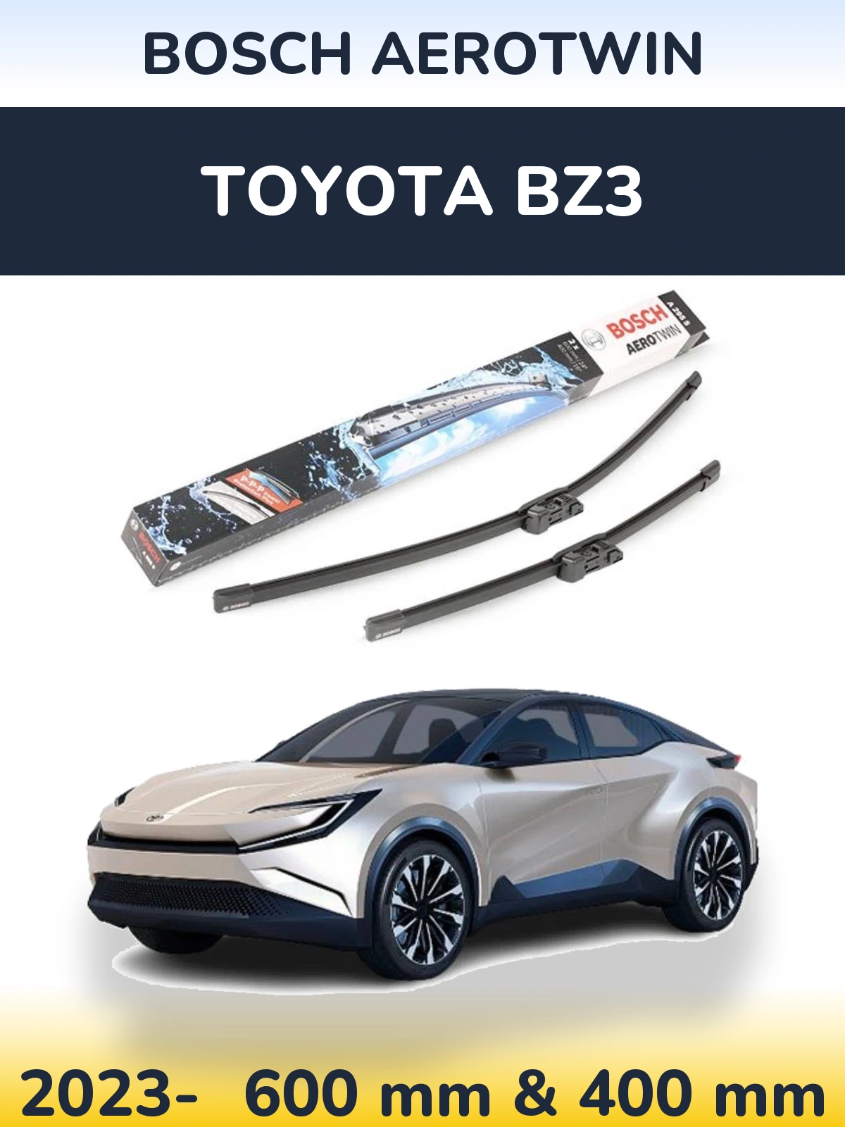Front wiper blade set BOSCH AeroTwin 600 & 400 mm for Toyota bZ3 2023-2026