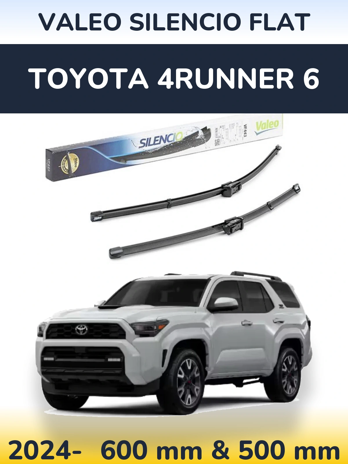 Комплект передних дворников Valeo Silencio Flat 600 & 500 мм для Toyota 4Runner 6 2024-2026