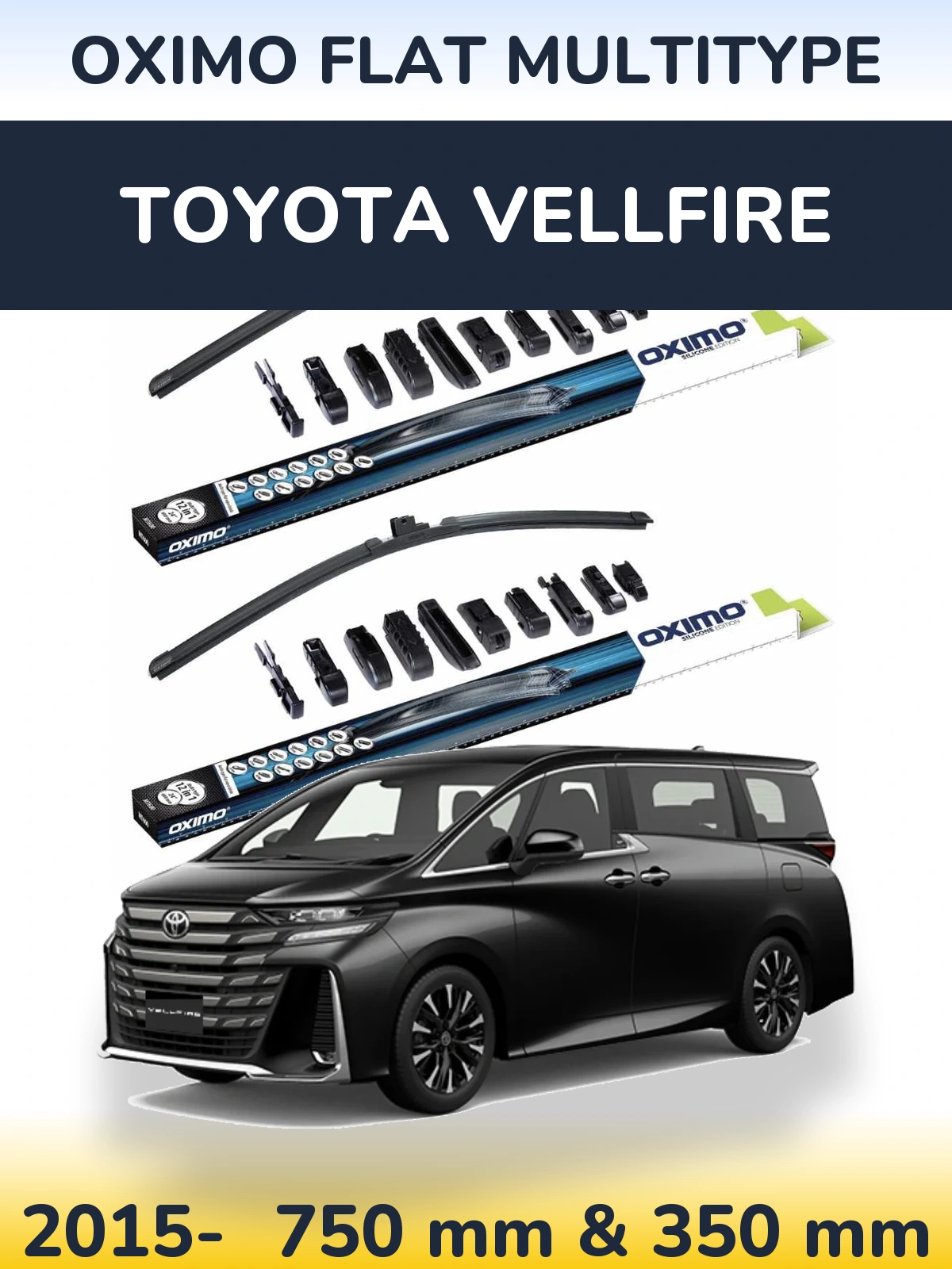 Комплект передних дворников Oximo Flat MultiТипe 750 & 350 мм для Toyota Vellfire 2015-2026