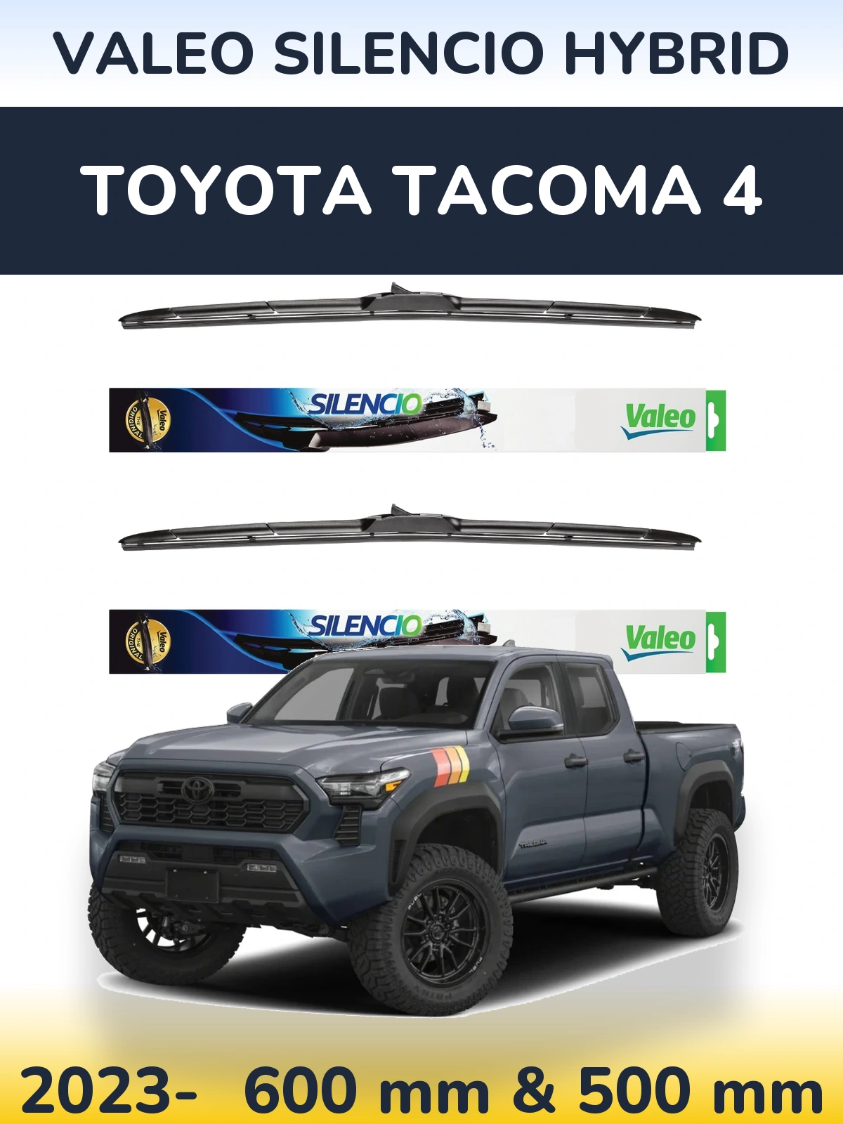 Front wiper blade set Valeo Silencio Hybrid 600 & 500 mm for Toyota Tacoma 4 2023-2026