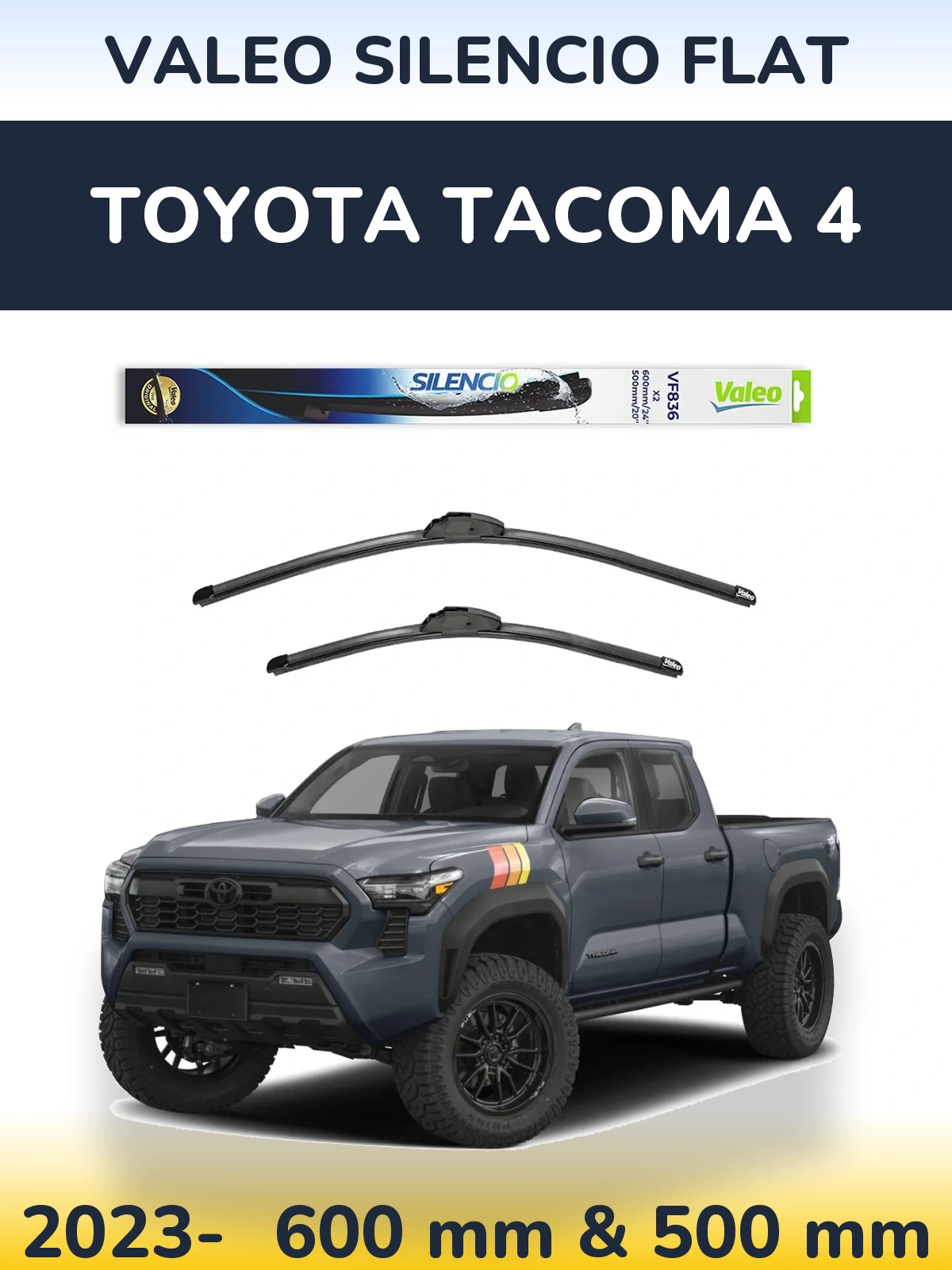 Комплект передніх щіток Valeo Silencio Flat 600 & 500 мм для Toyota Tacoma 4 2023-2026
