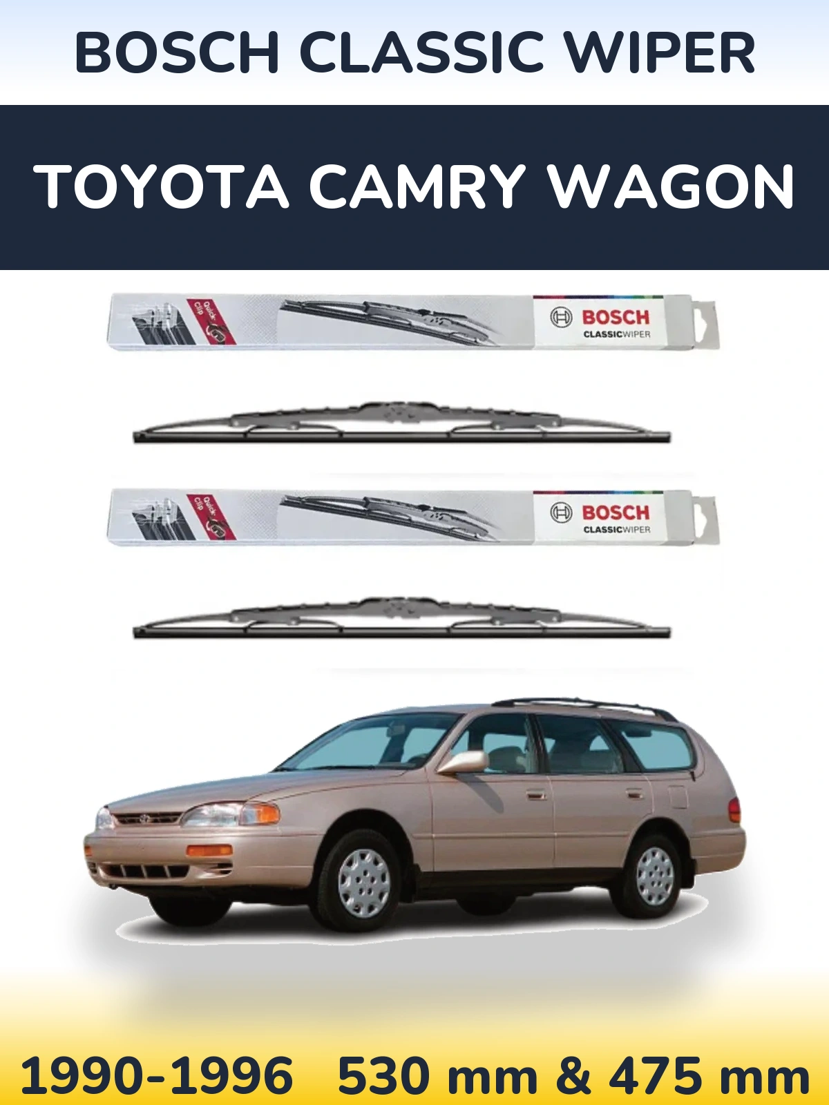 Front wiper blade set BOSCH Classic Wiper 530 & 475 mm for Toyota Camry Wagon 1990-1996