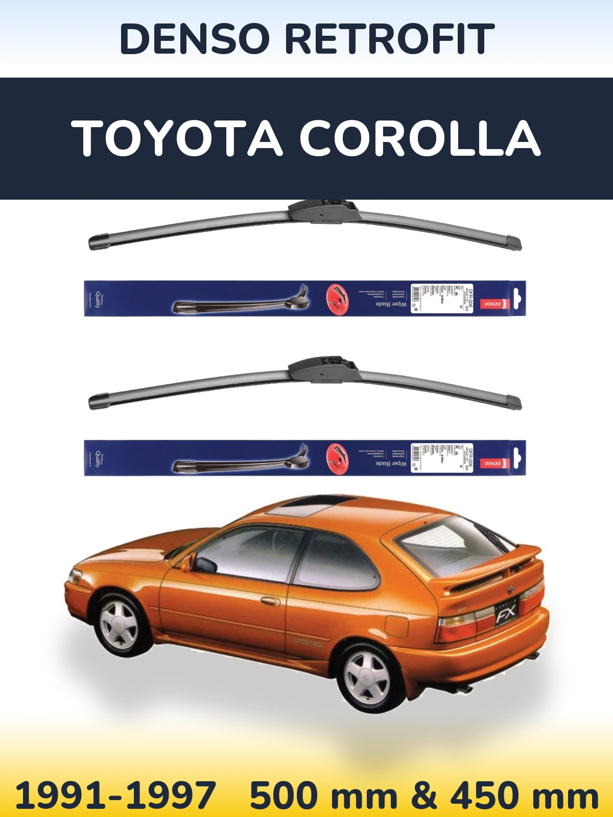 Комплект передних дворников Denso Retrofit 500 & 450 мм для Toyota Corolla 1991-1997