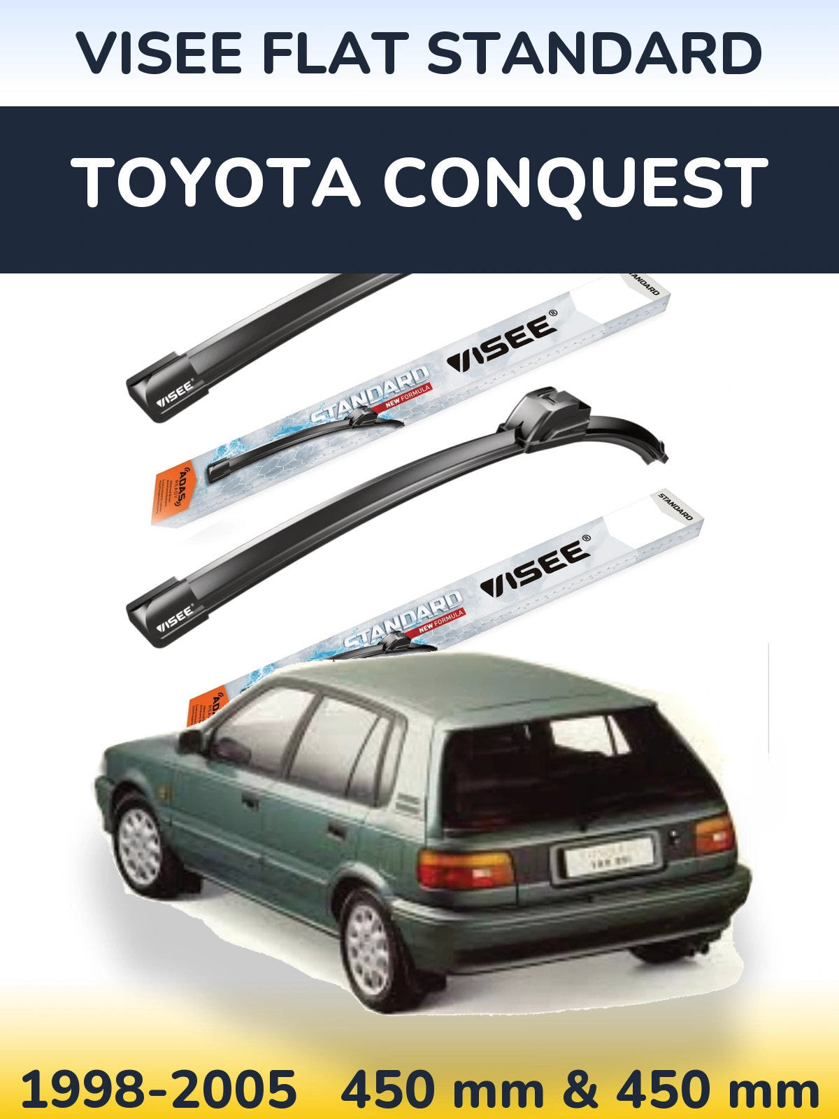 Комплект передних дворников VISEE FLAT STANDARD 450 & 450 мм для Toyota Conquest 1998-2005