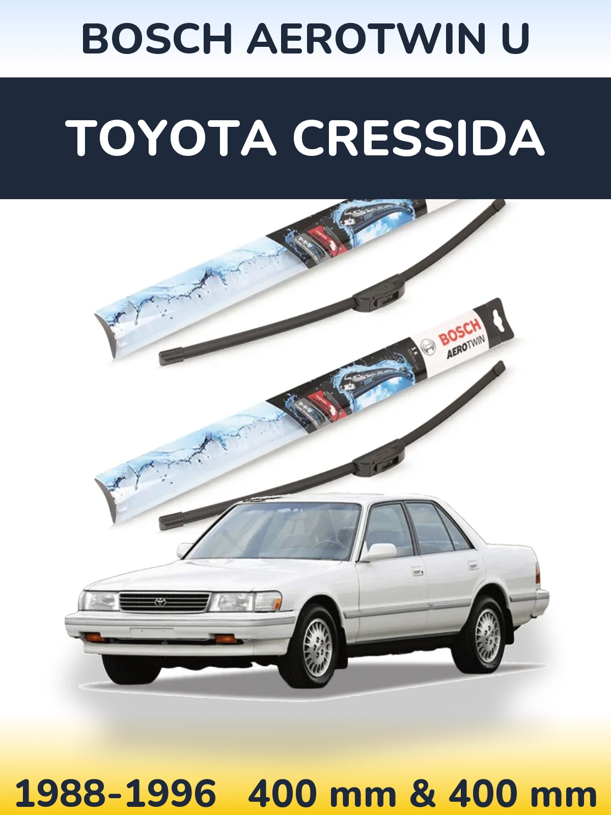 Front wiper blade set BOSCH AeroTwin U 400 & 400 mm for Toyota Cressida 1988-1996