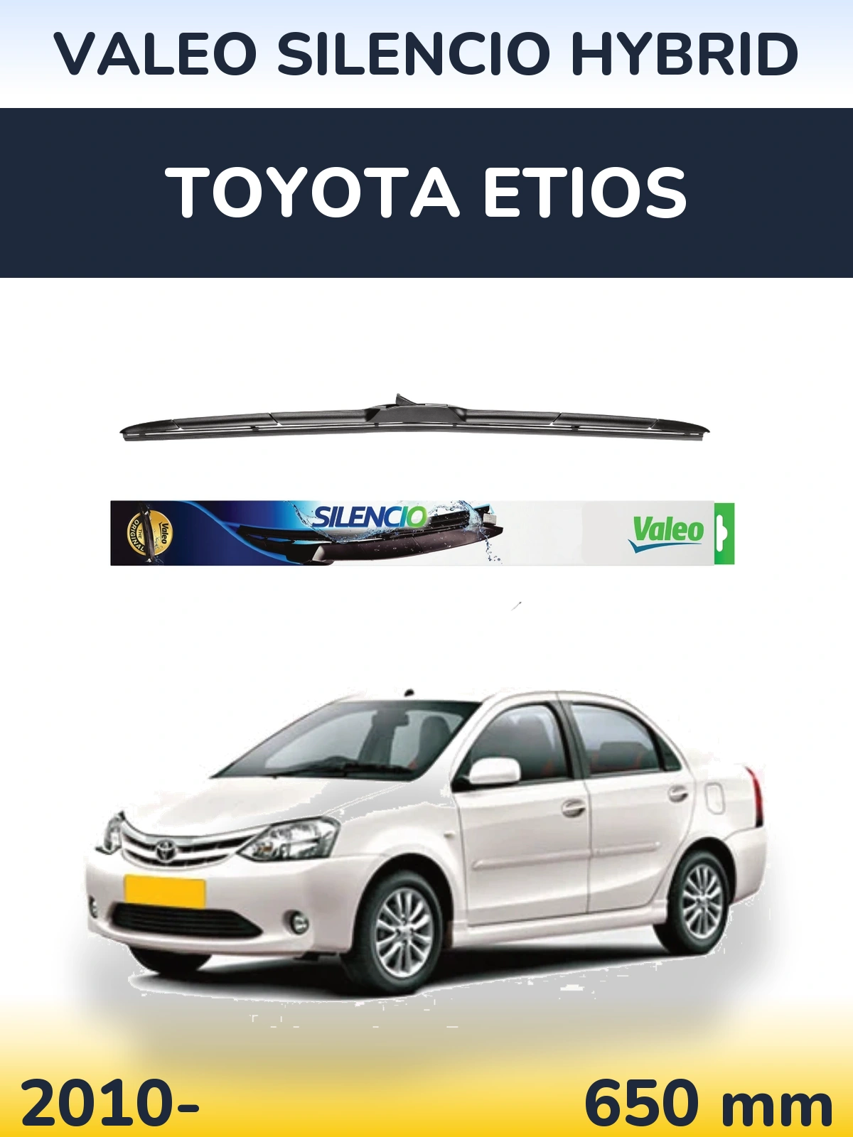 Передний дворник Valeo Silencio Hybrid 650 мм для Toyota Etios 2010-2026