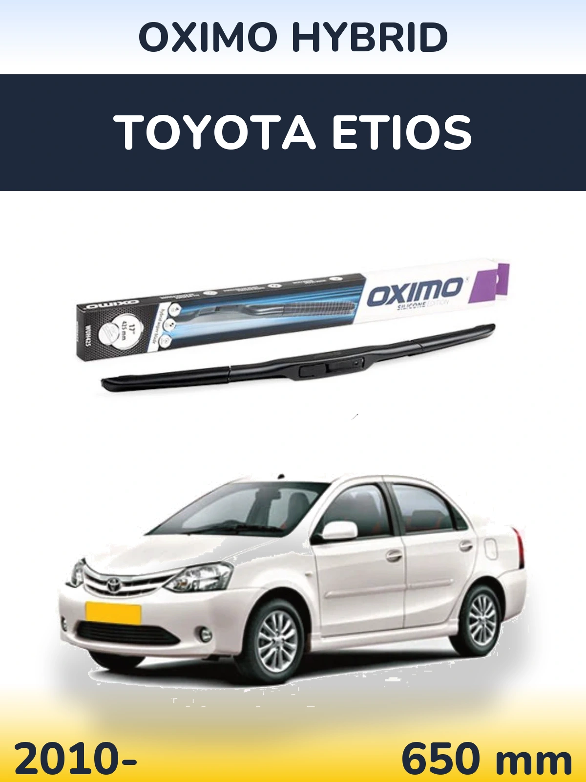 Передний дворник Oximo Hybrid 650 мм для Toyota Etios 2010-2026