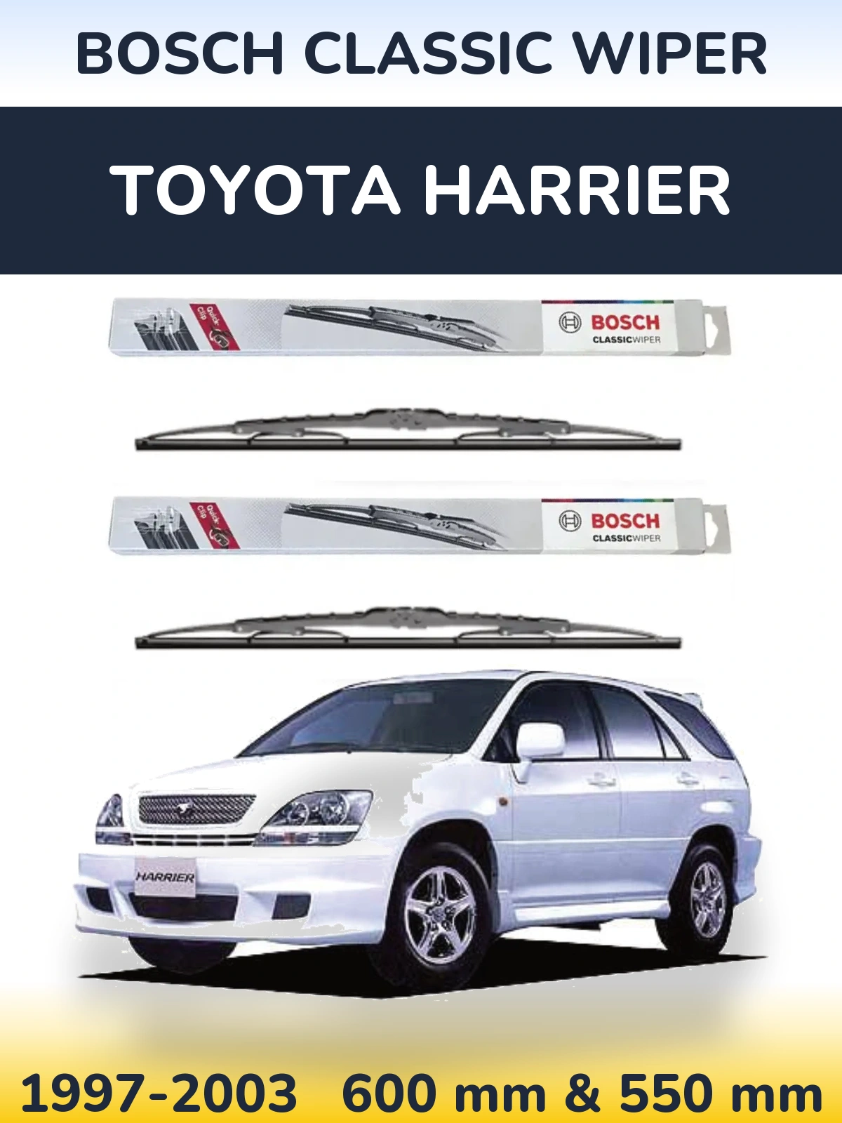 Комплект передніх щіток BOSCH Classic Wiper 600 & 550 мм для Toyota Harrier 1997-2003