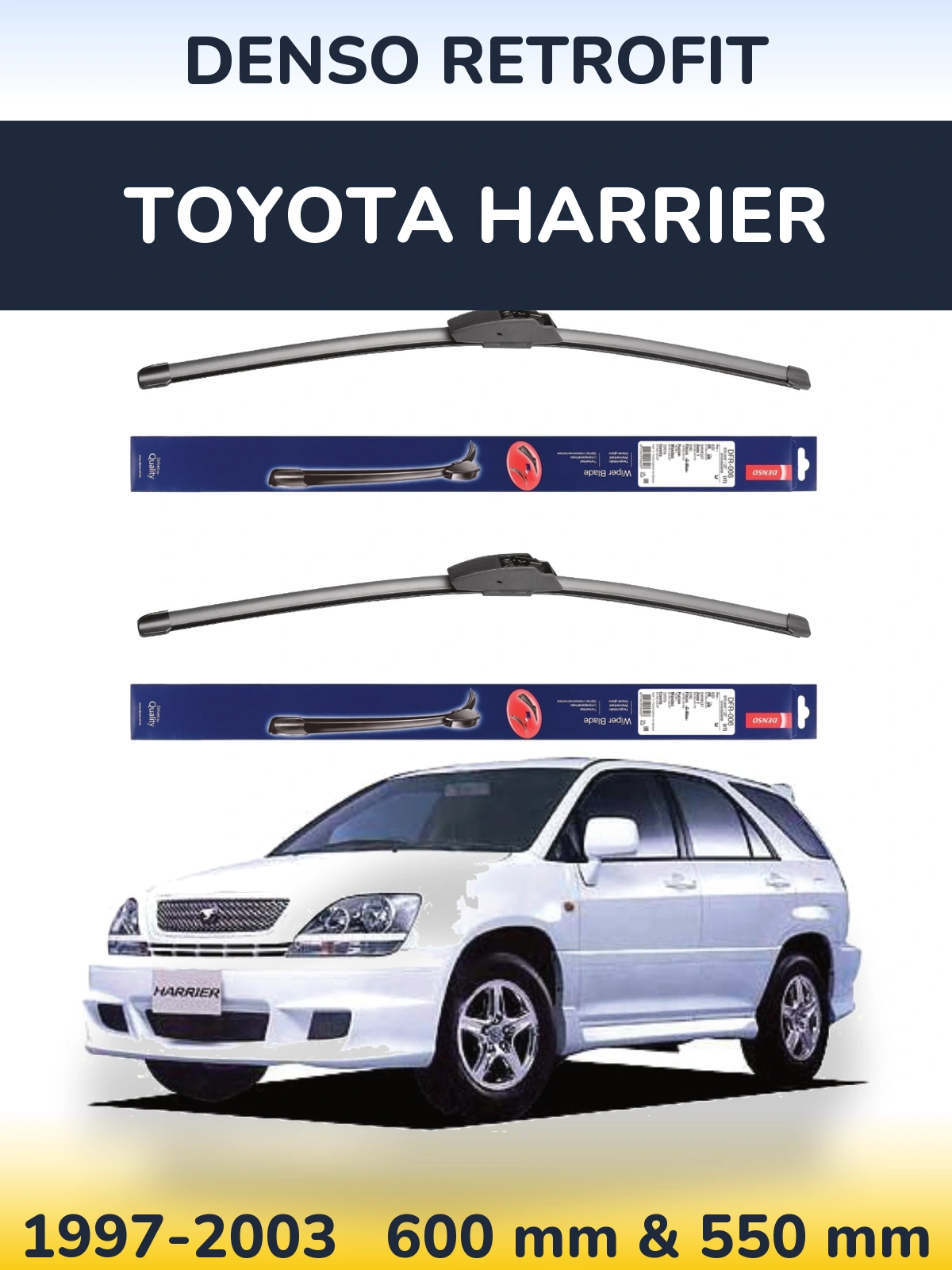 Front wiper blade set Denso Retrofit 600 & 550 mm for Toyota Harrier 1997-2003