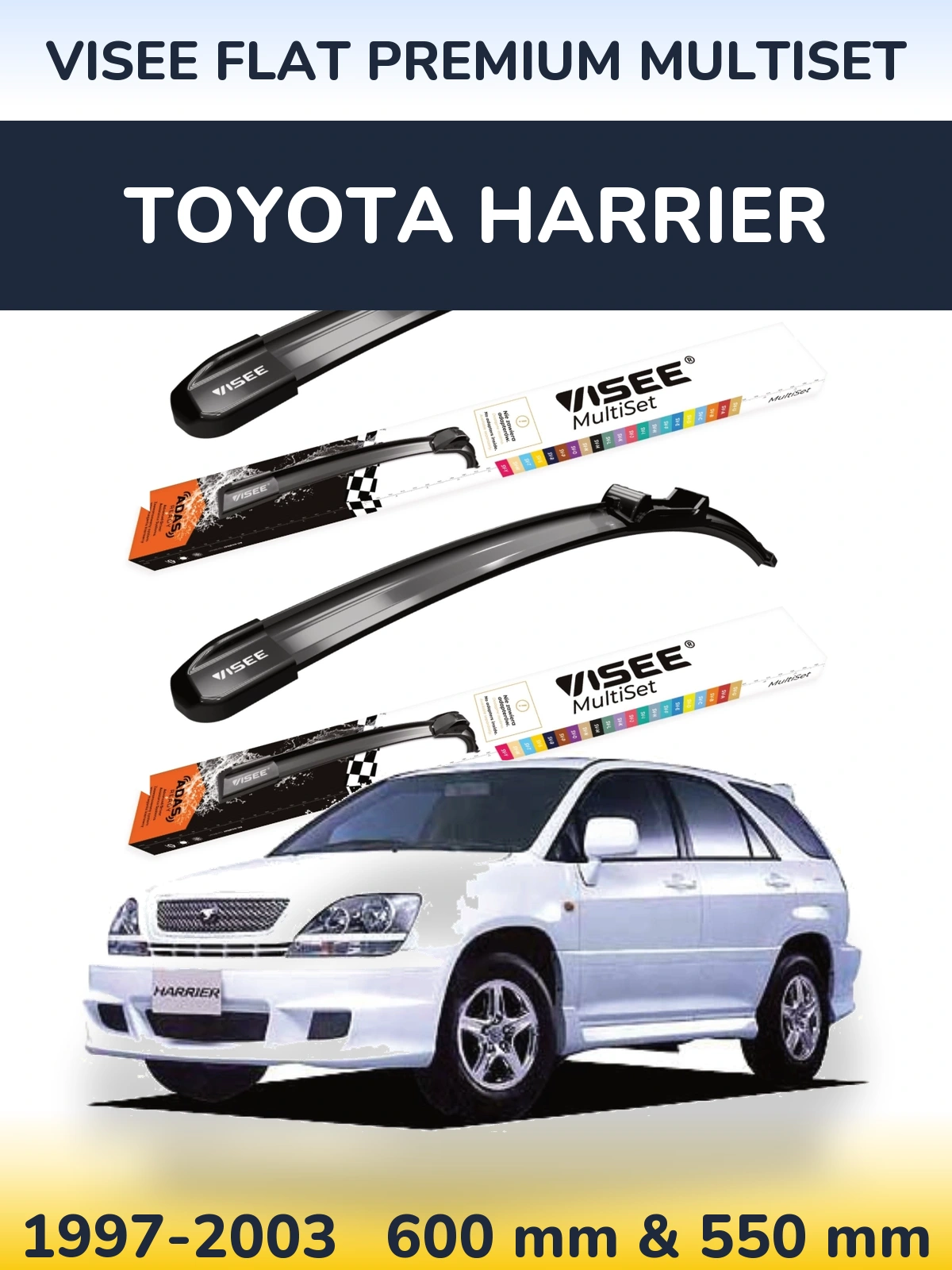 Front wiper blade set VISEE FLAT PREMIUM MultiSet 600 & 550 mm for Toyota Harrier 1997-2003
