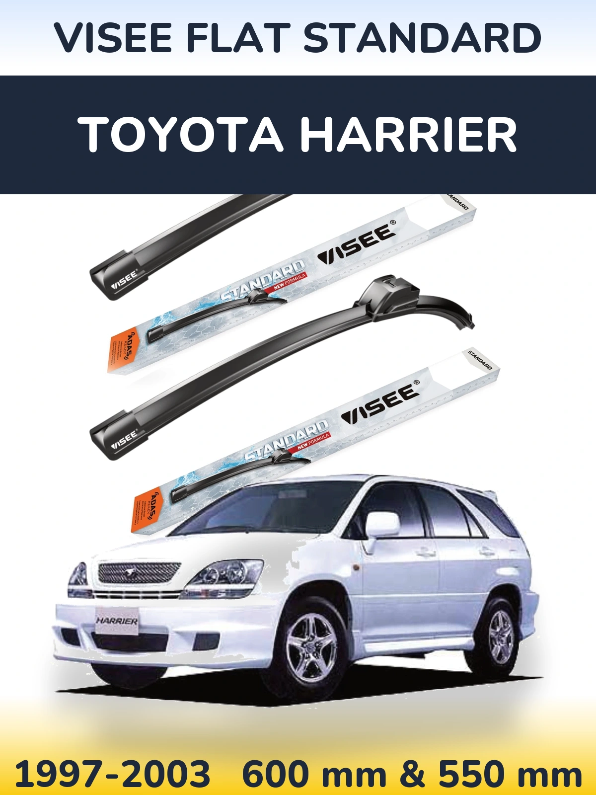 Front wiper blade set VISEE FLAT STANDARD 600 & 550 mm for Toyota Harrier 1997-2003