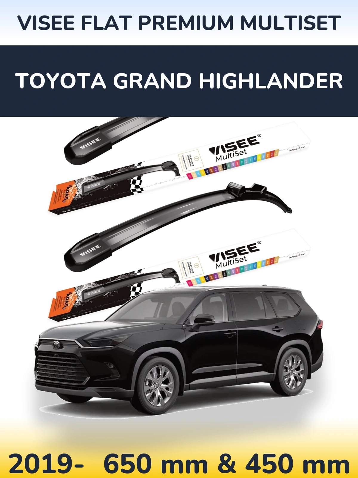 Front wiper blade set VISEE FLAT PREMIUM MultiSet 650 & 450 mm for Toyota Grand Highlander 2019-2026