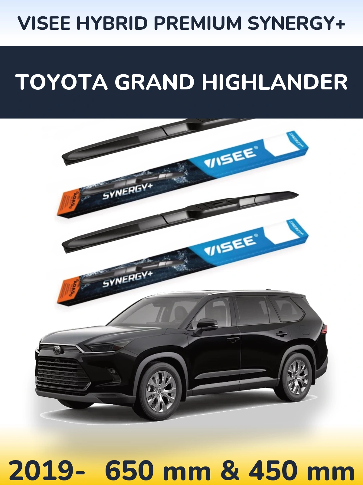 Комплект передніх щіток VISEE HYBRID PREMIUM SYNERGY+ 650 & 450 мм для Toyota Grand Highlander 2019-2026
