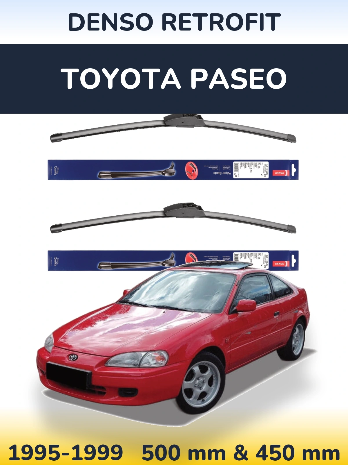 Комплект передніх щіток Denso Retrofit 500 & 450 мм для Toyota Paseo 1995-1999