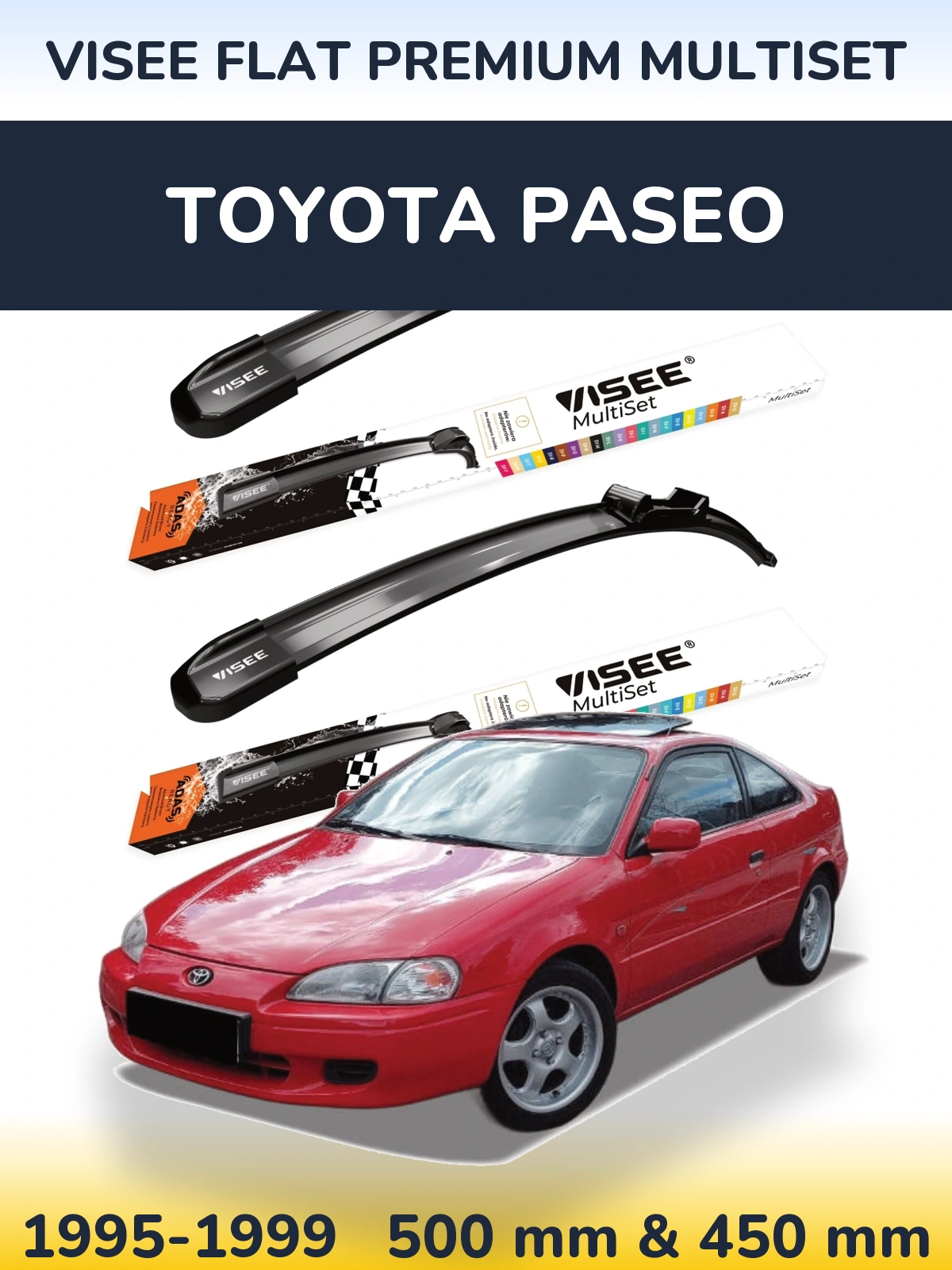 Front wiper blade set VISEE FLAT PREMIUM MultiSet 500 & 450 mm for Toyota Paseo 1995-1999