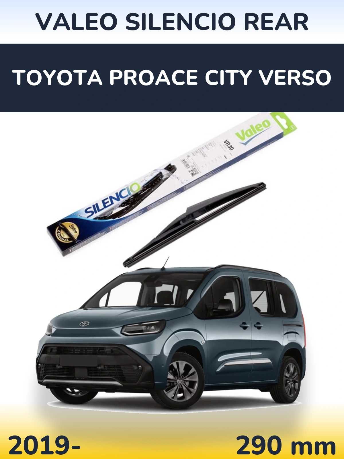 Rear wiper blade Valeo Silencio Rear 290 mm for Toyota ProAce City Verso 2019-2026