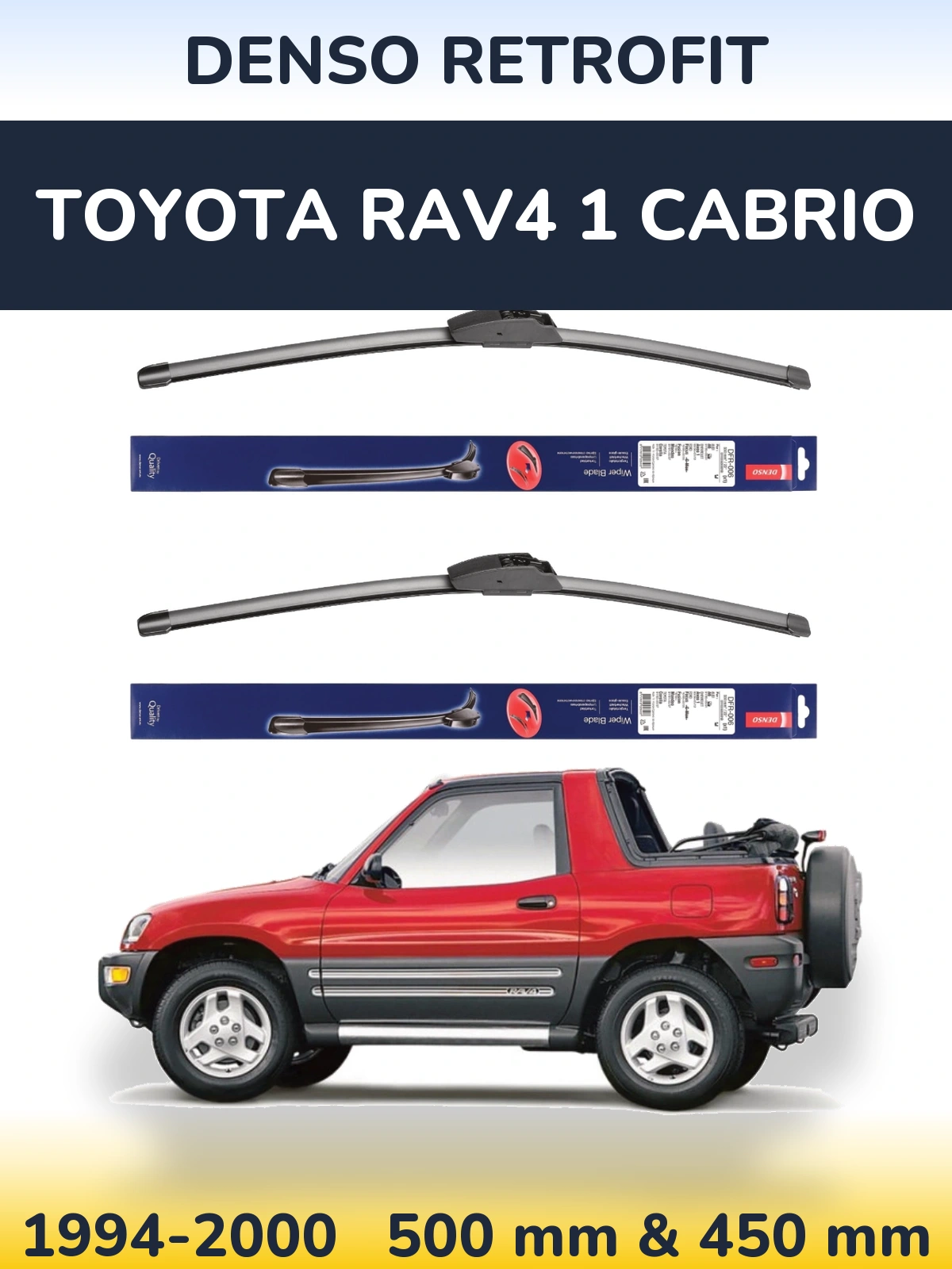 Комплект передних дворников Denso Retrofit 500 & 450 мм для Toyota RAV4 1 Cabrio 1994-2000