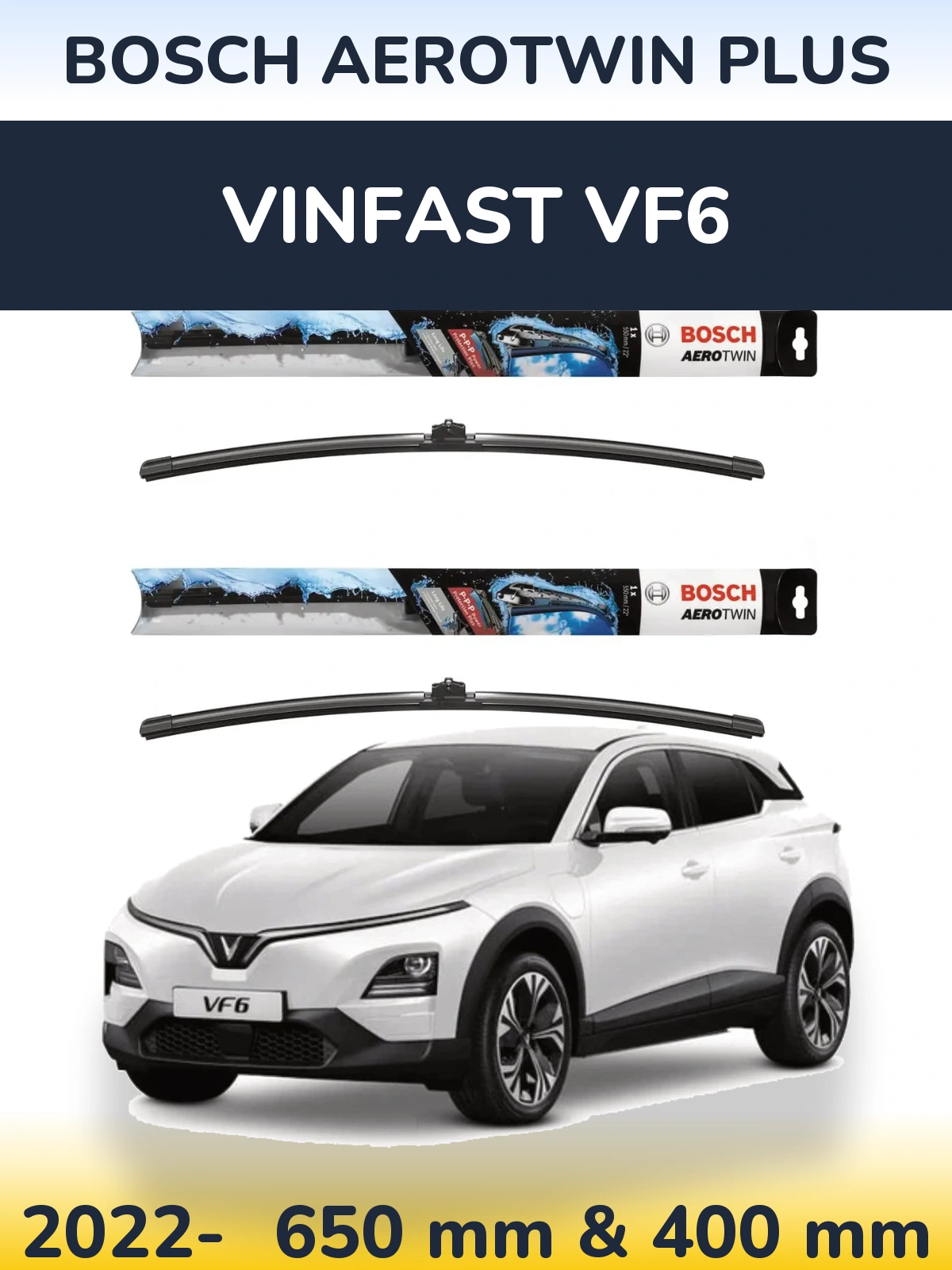 Комплект передних дворников BOSCH AeroTwin Plus 650 & 400 мм для Vinfast VF6 2022-2026