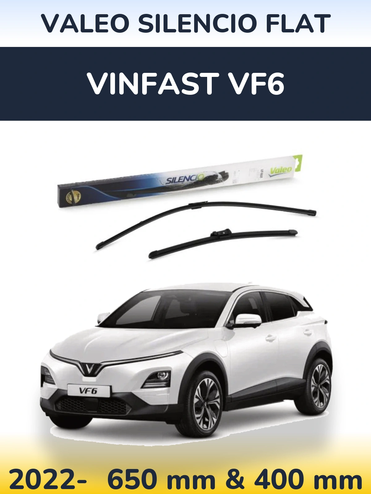 Front wiper blade set Valeo Silencio Flat 650 & 400 mm for Vinfast VF6 2022-2026