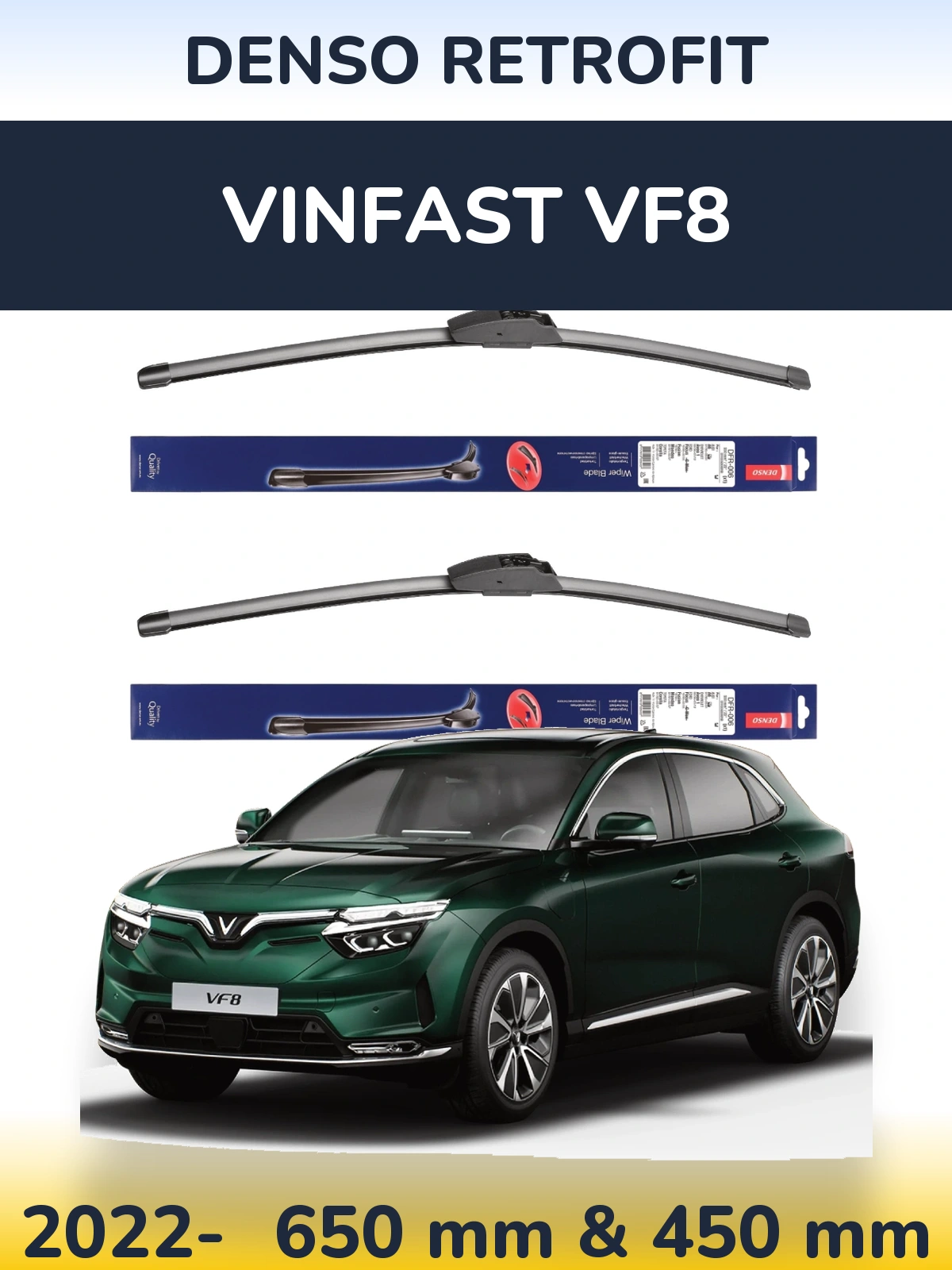 Комплект передних дворников Denso Retrofit 650 & 450 мм для Vinfast VF8 2022-2026