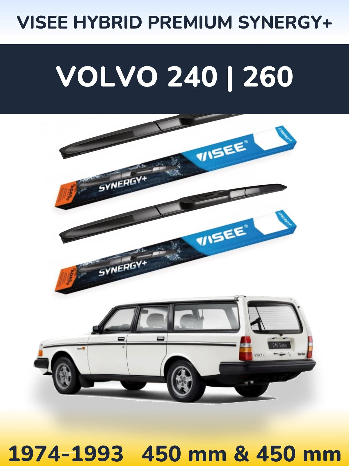 Комплект передних дворников VISEE HYBRID PREMIUM SYNERGY+ 450 & 450 мм для Volvo 240 | 260 1974-1993
