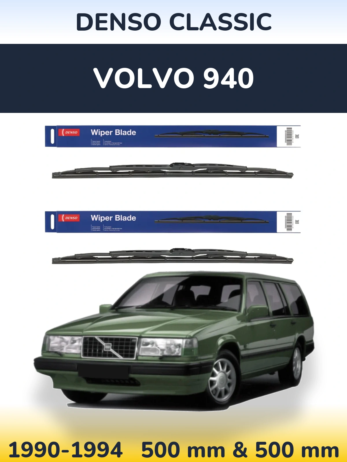 Front wiper blade set Denso Classic 500 & 500 mm for Volvo 940 1990-1994