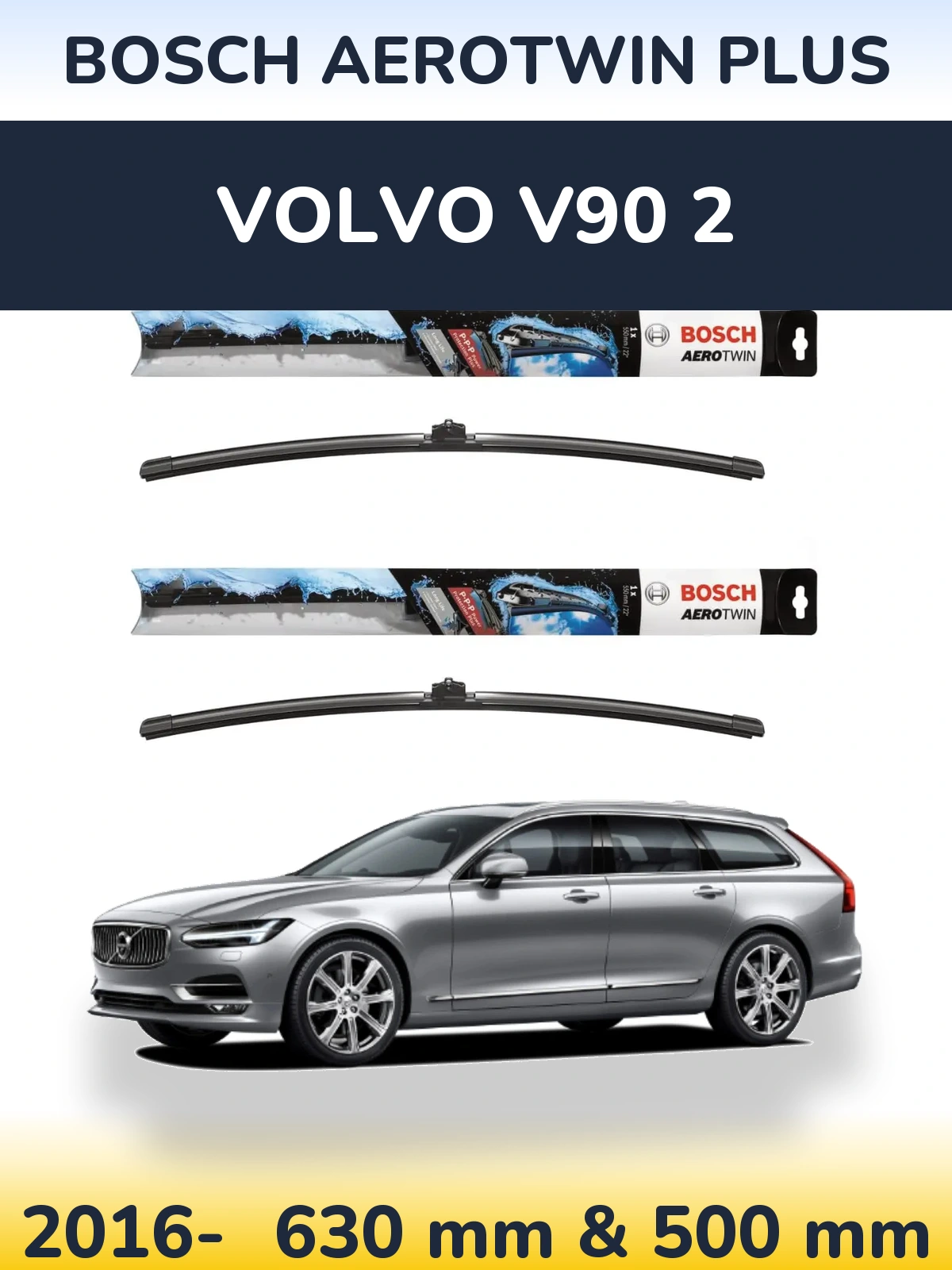 Комплект передних дворников BOSCH AeroTwin Plus 600 & 500 мм для Volvo V90 2 2016-2026