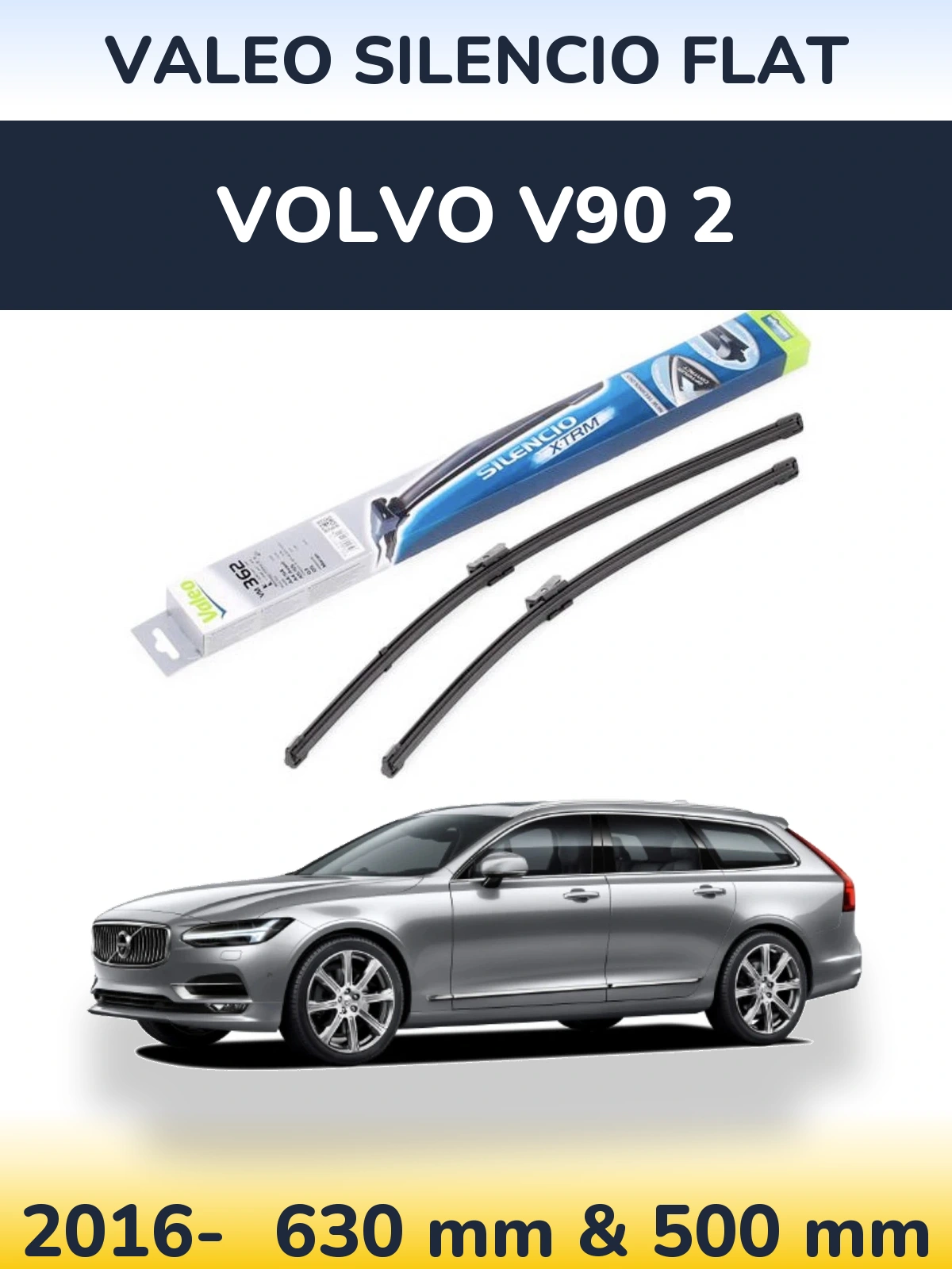 Front wiper blade set Valeo Silencio Flat 600 & 500 mm for Volvo V90 2 2016-2026