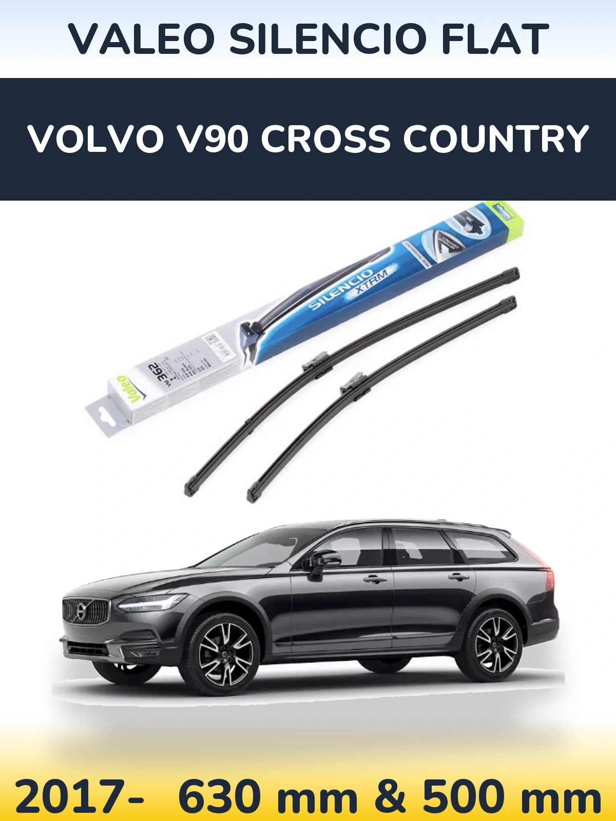 Front wiper blade set Valeo Silencio Flat 600 & 500 mm for Volvo V90 Cross Country 2017-2026