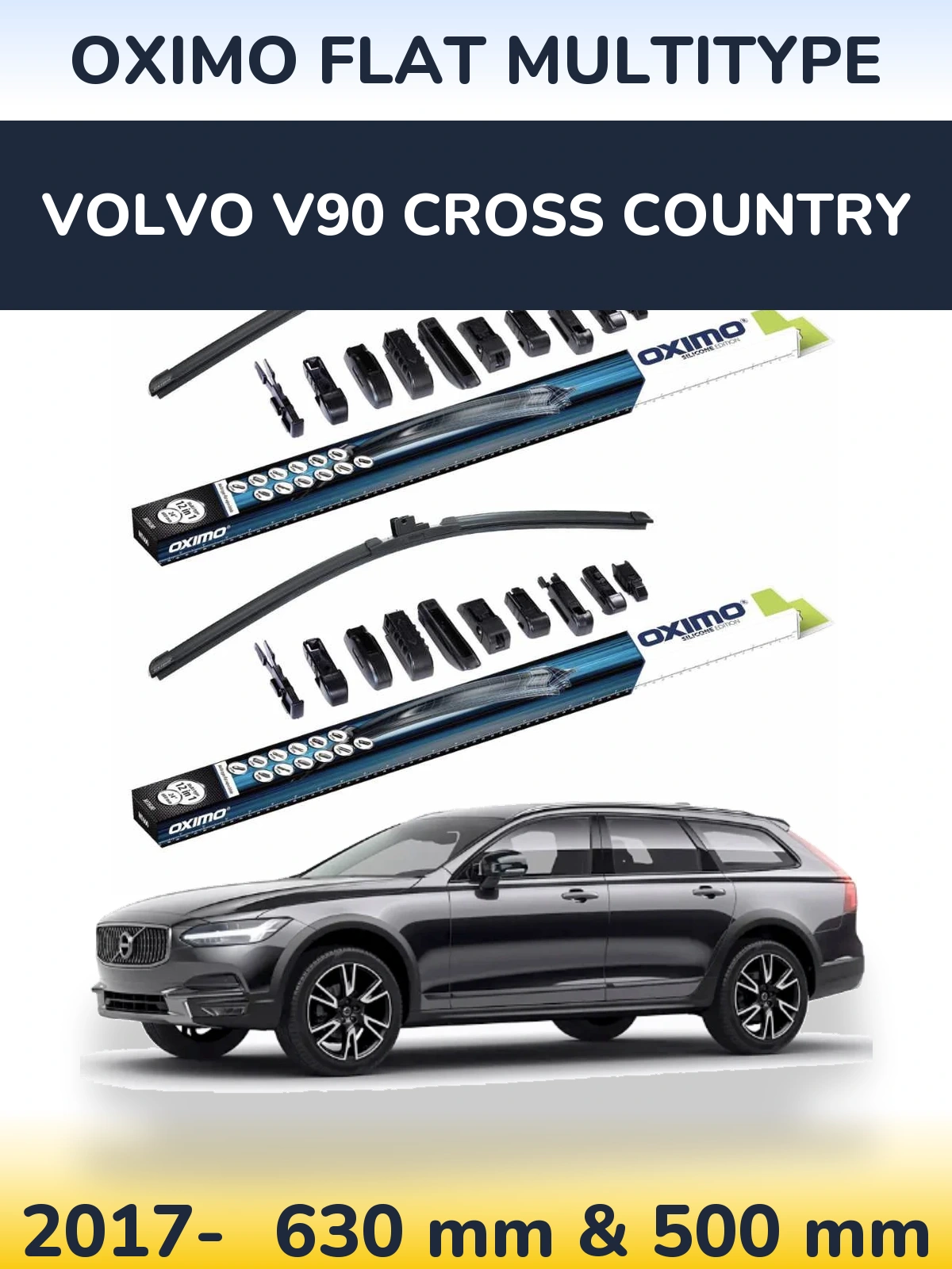Front wiper blade set Oximo Flat MultiTypee 600 & 500 mm for Volvo V90 Cross Country 2017-2026