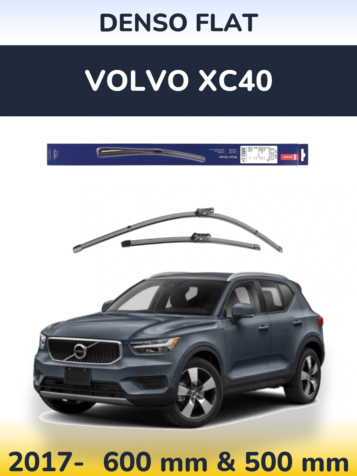 Front wiper blade set Denso Flat 600 & 500 mm for Volvo XC40 2017-2026