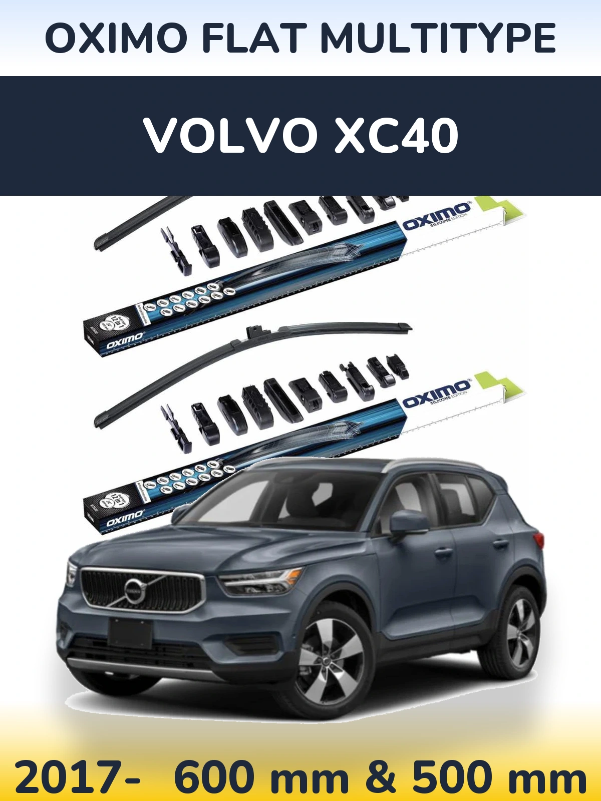 Front wiper blade set Oximo Flat MultiTypee 600 & 500 mm for Volvo XC40 2017-2026