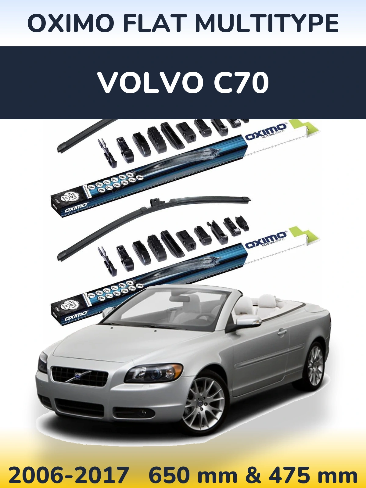 Front wiper blade set Oximo Flat MultiTypee 650 & 475 mm for Volvo C70 2006-2017